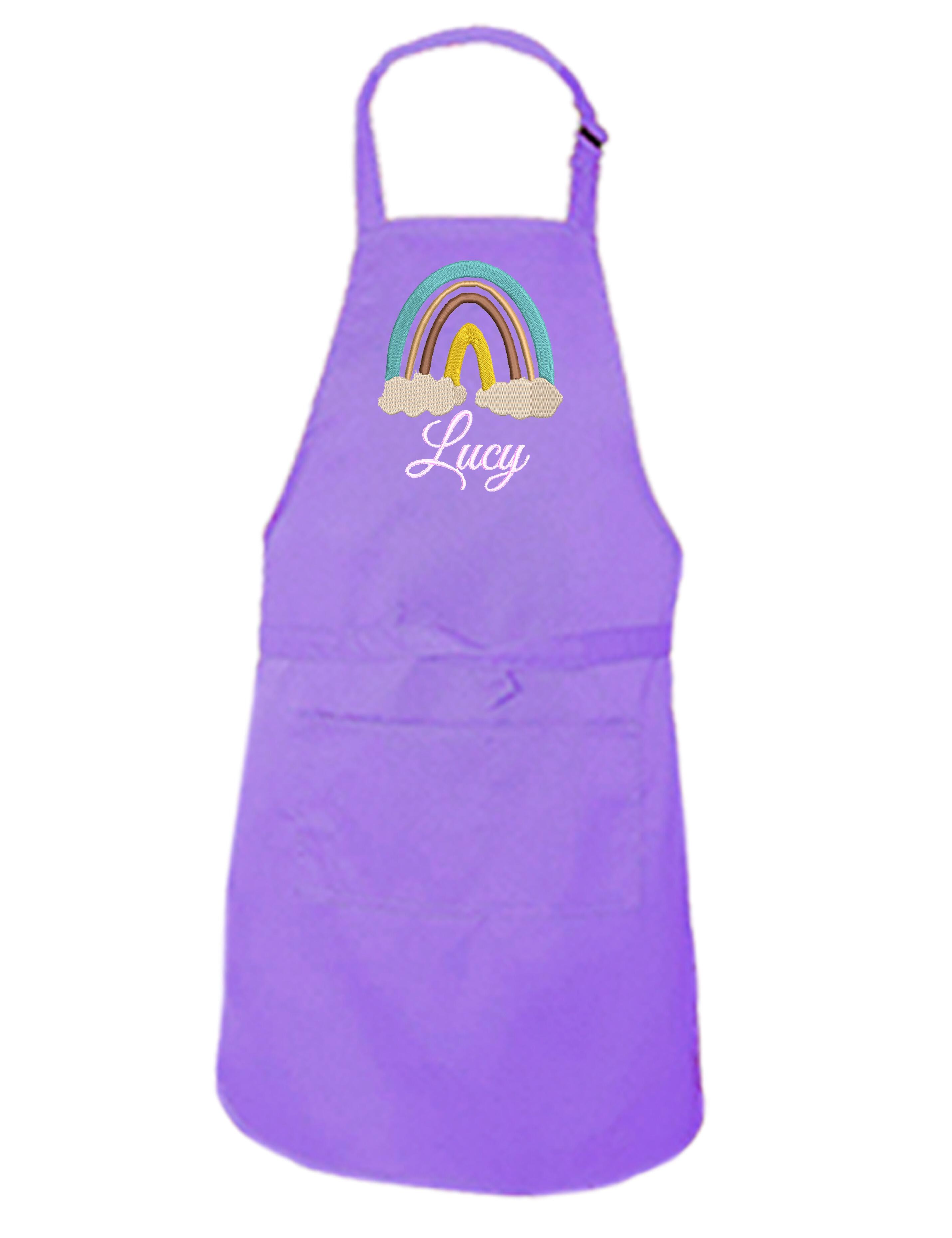 Personalised Rainbow Kids Apron Lilac Embroidered