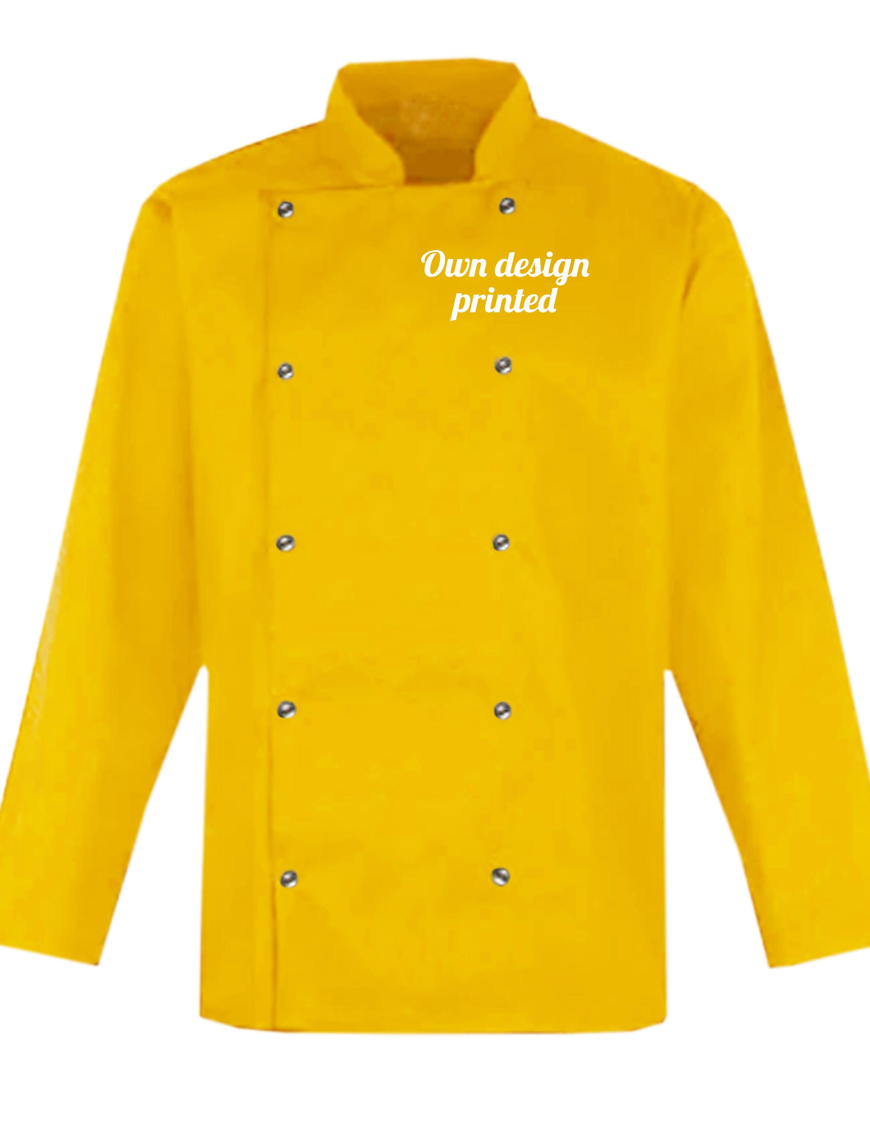 Personalised Long Sleeve Chef's Jacket Yellow with print