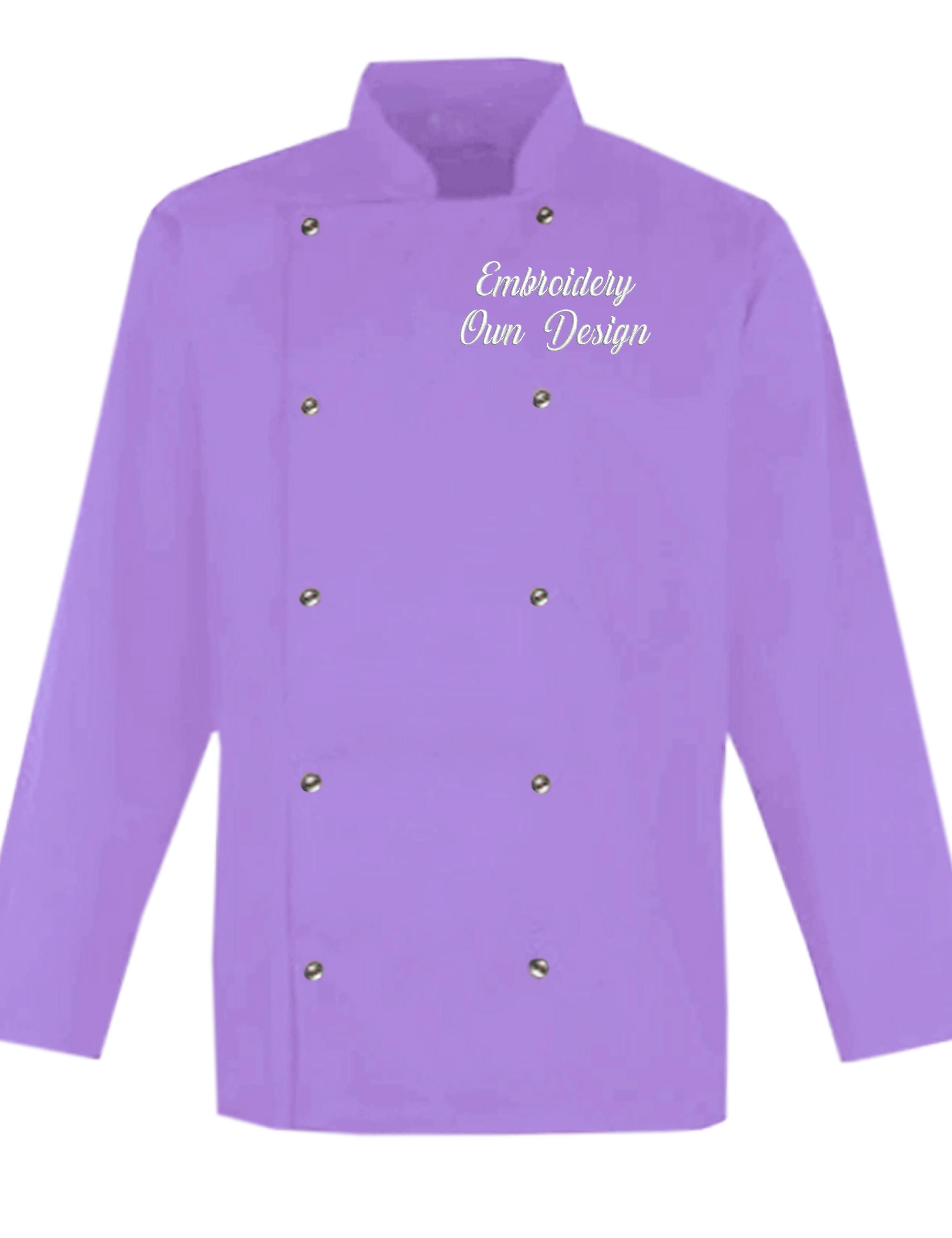 Personalised Long Sleeve Chef's Jacket lilac with embroidery