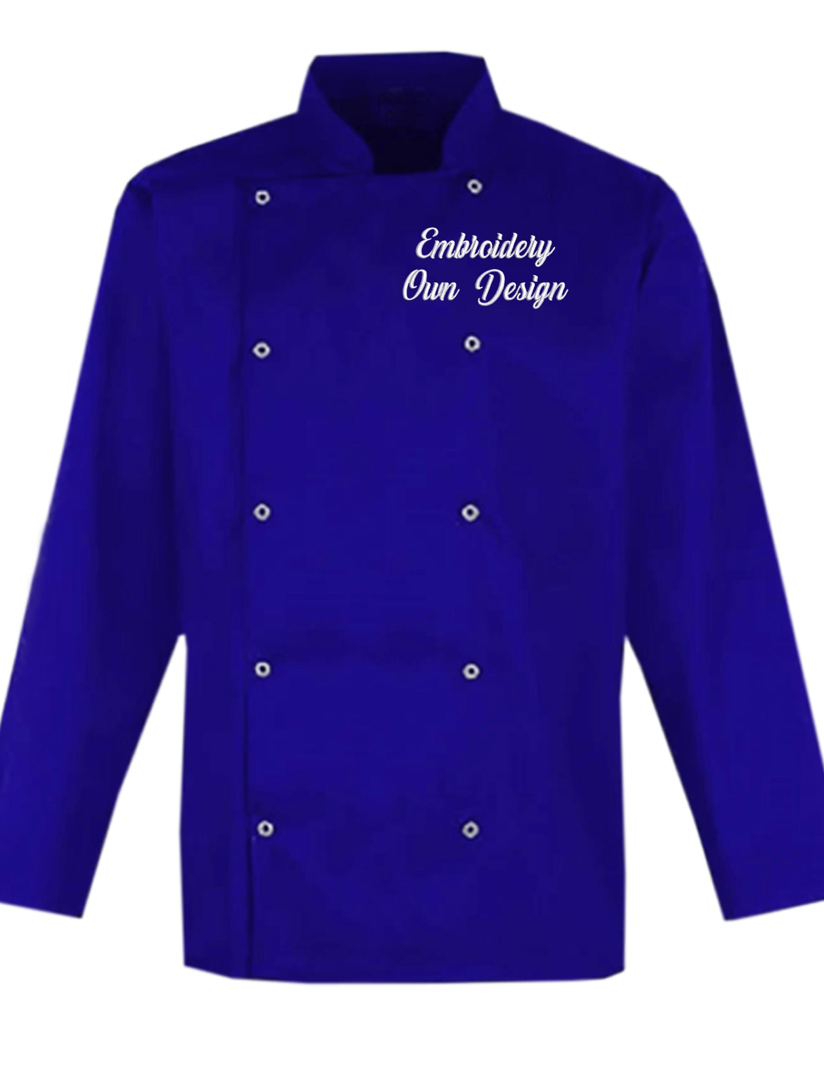 Personalised Long Sleeve Chef's Jacket royal blue with embroidery