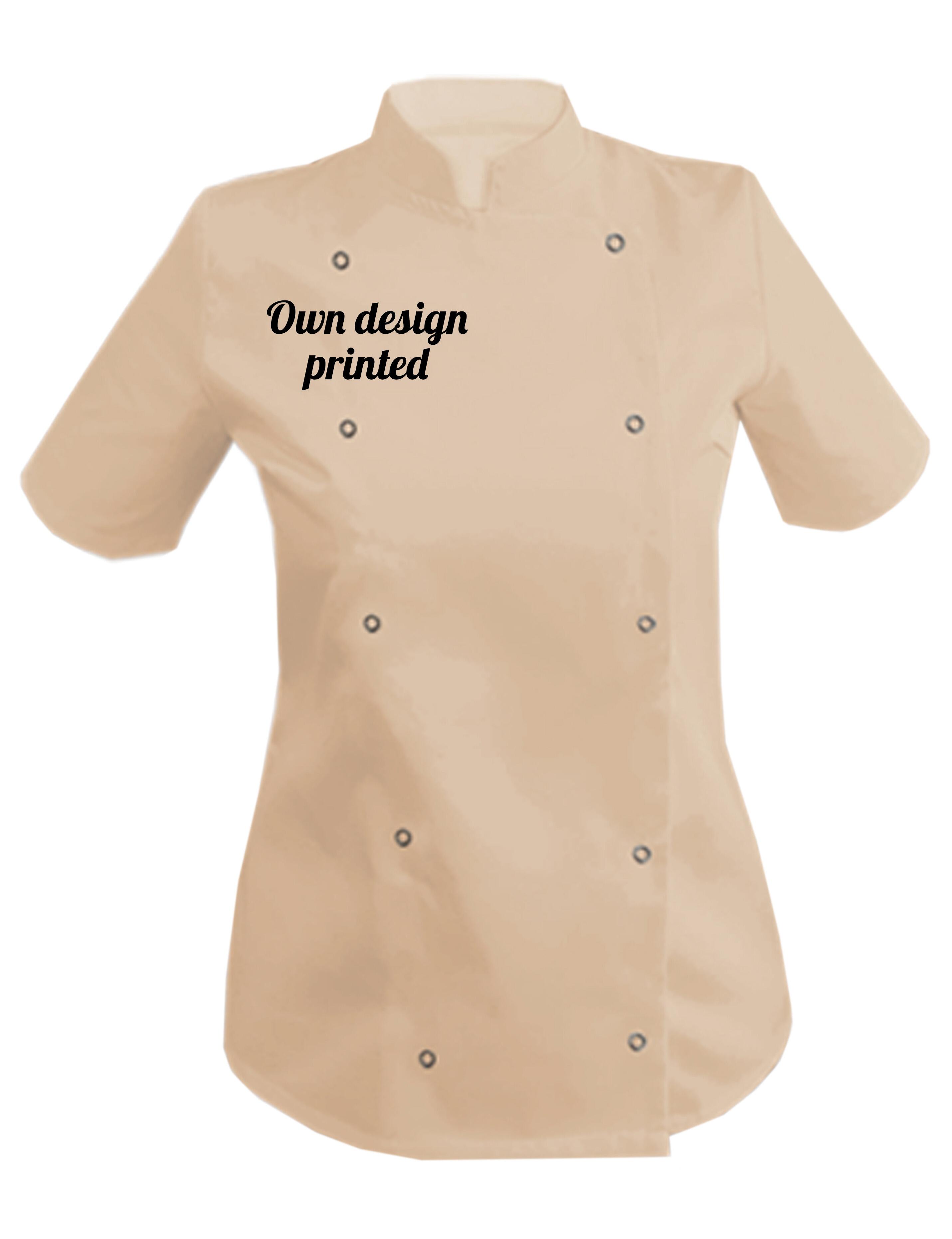 Personalised Women's Short Sleeve Chef Jackeet Cream with print