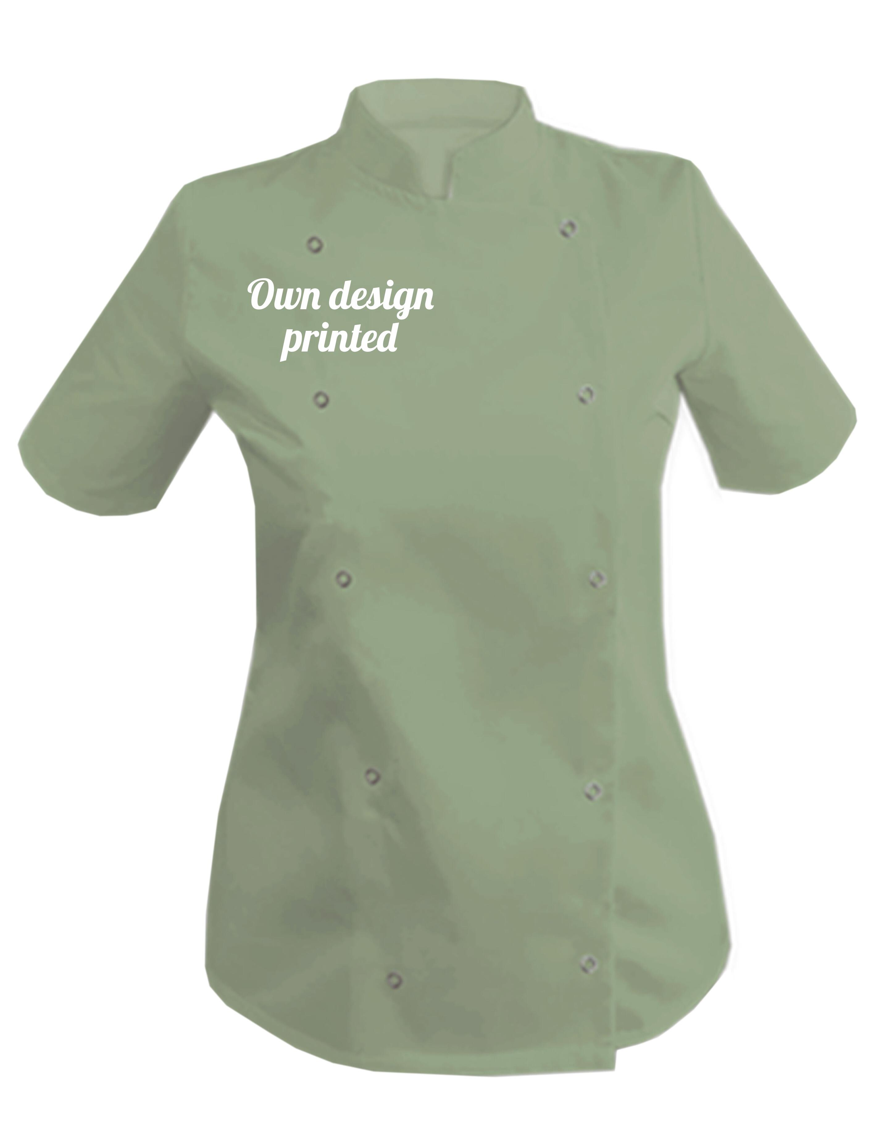 Personalised Women's Short Sleeve Chef's Jacket pistachio with print