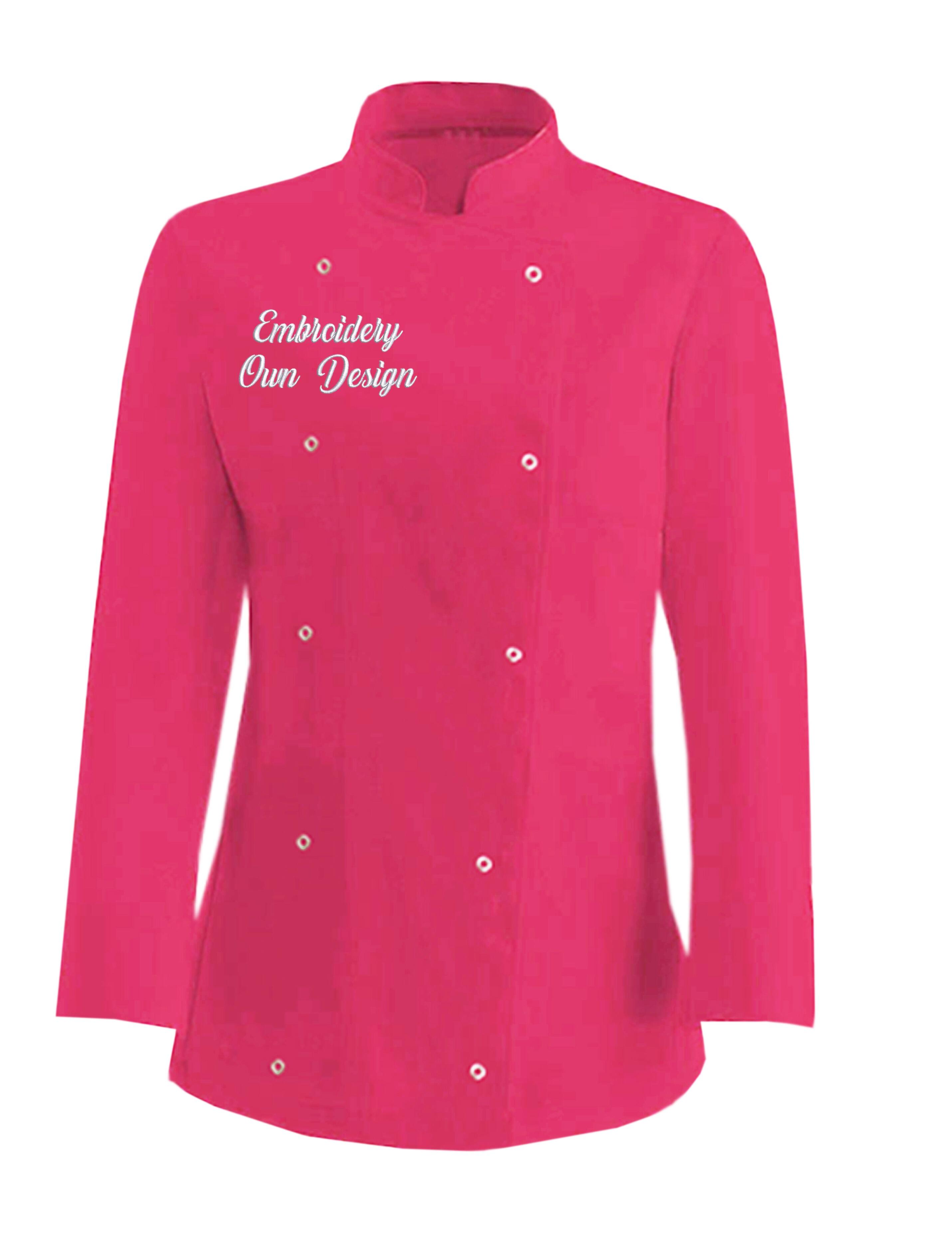 Personalised Women's Long Sleeve Chef's Jacket Coral with embroidery