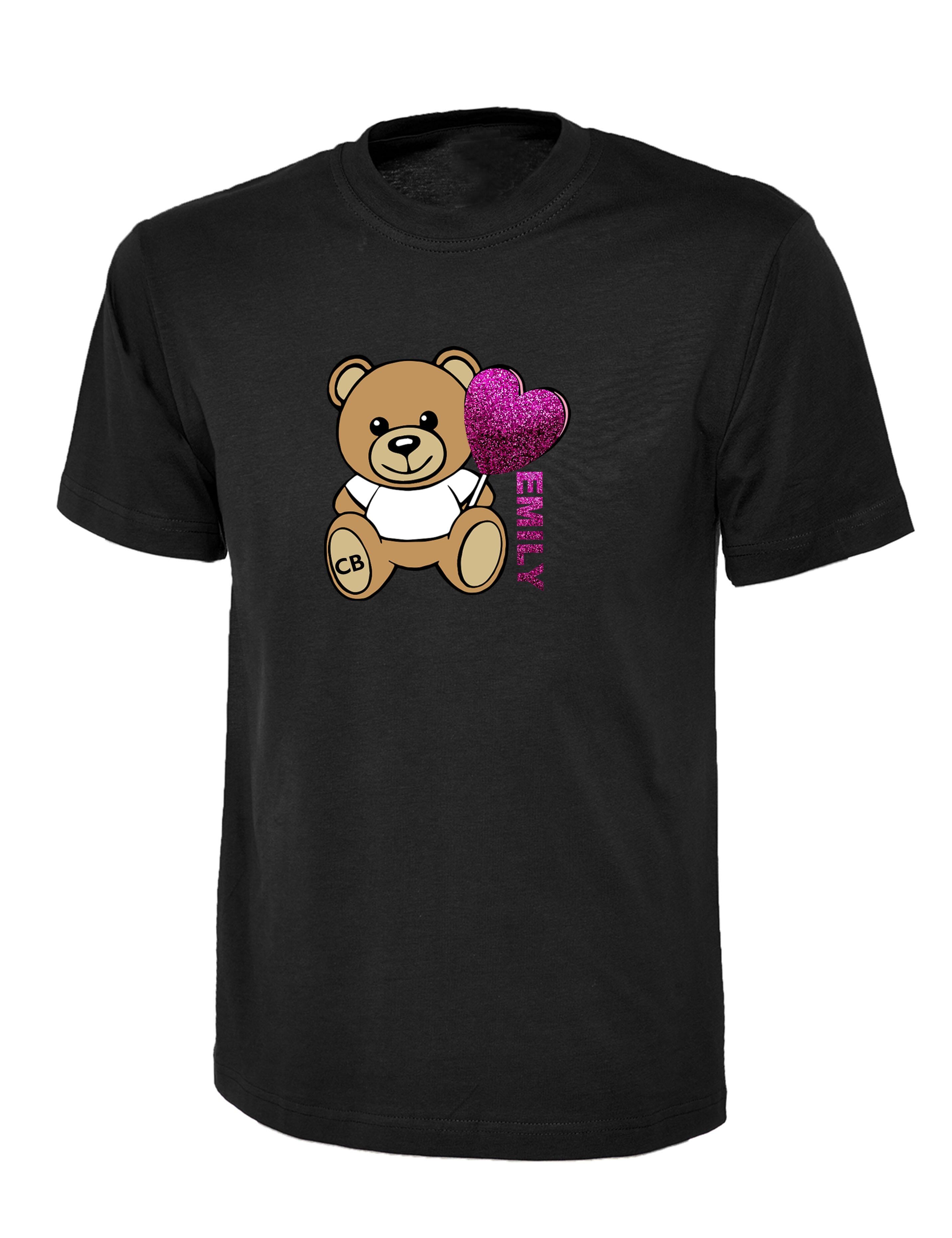 Personalised Printed Kids Bear T-Shirt Black
