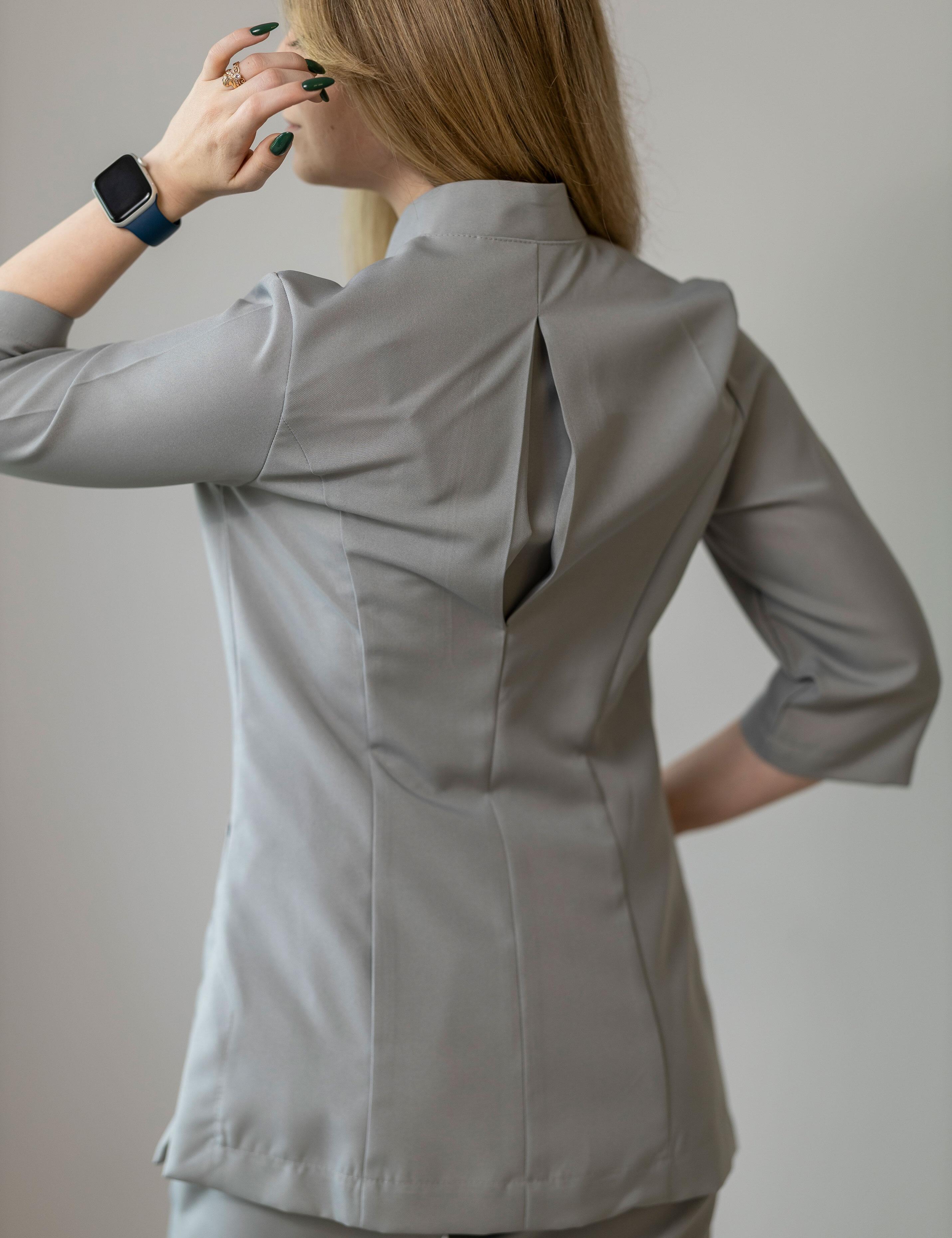 Classic grey beauty tunic for women salon uniform 3/4 sleeve design