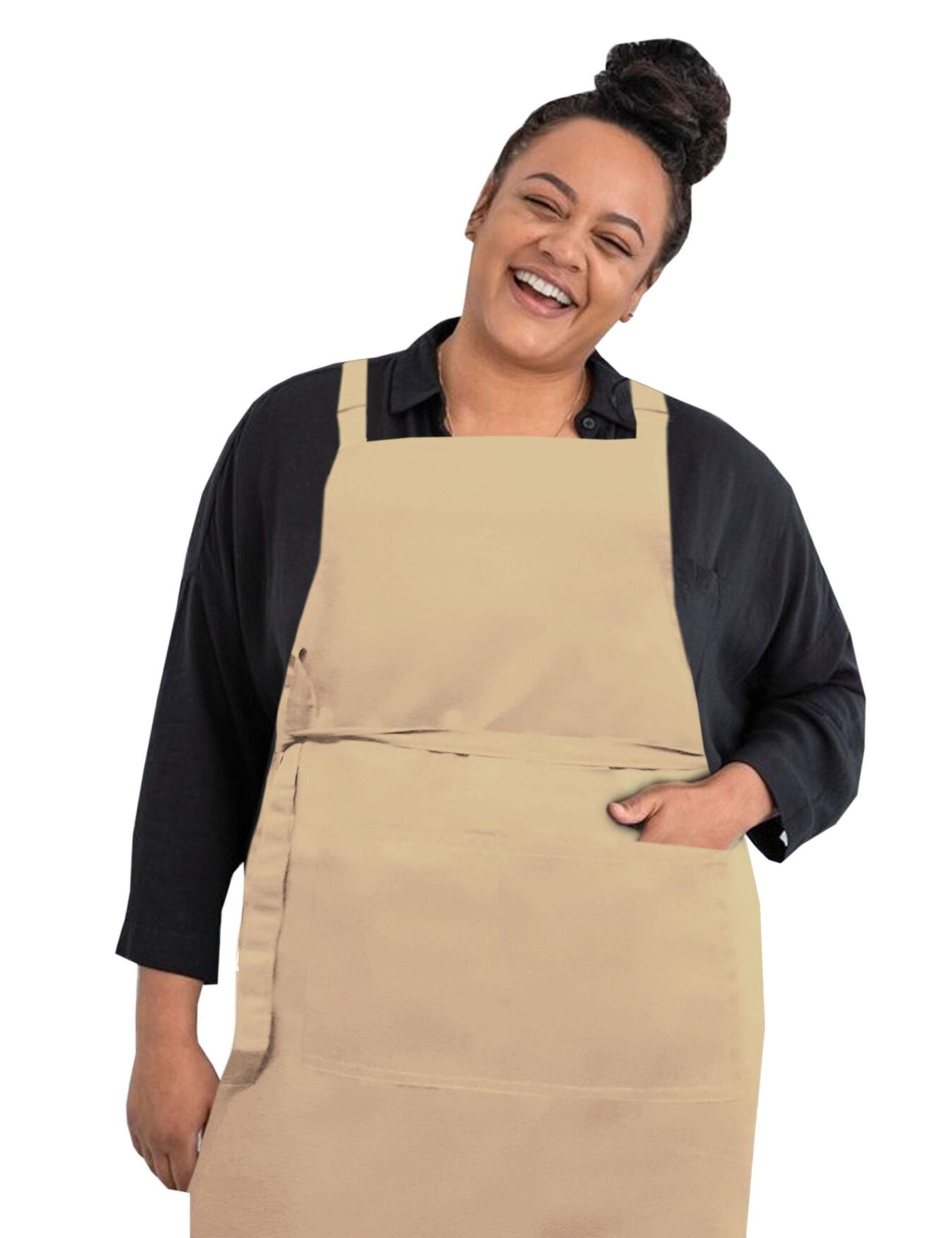 Сustomizable Cream plus size apron with logo print or embroidery