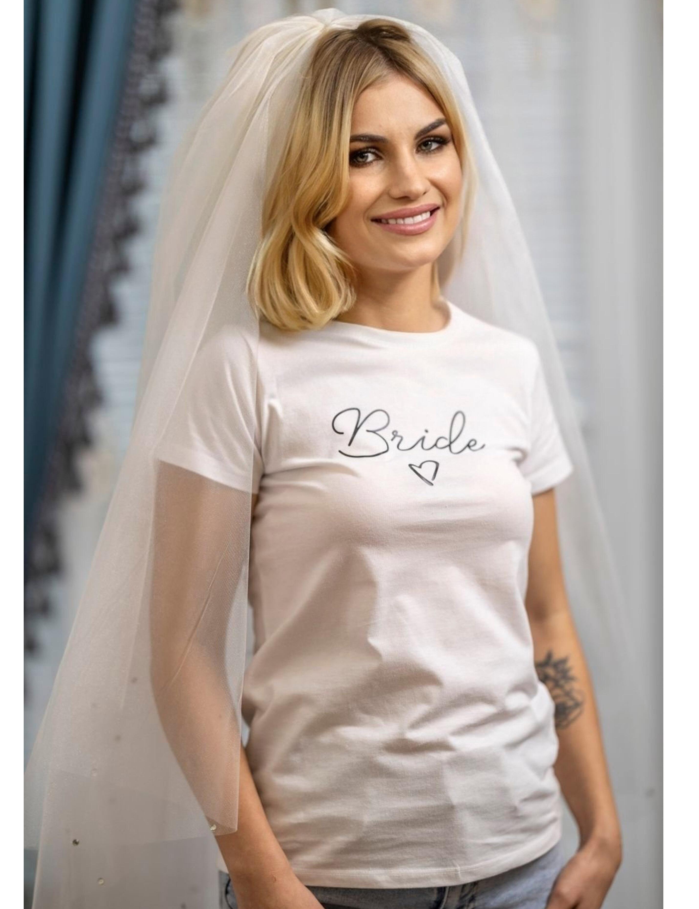 Personalised bride tee in white with custom text