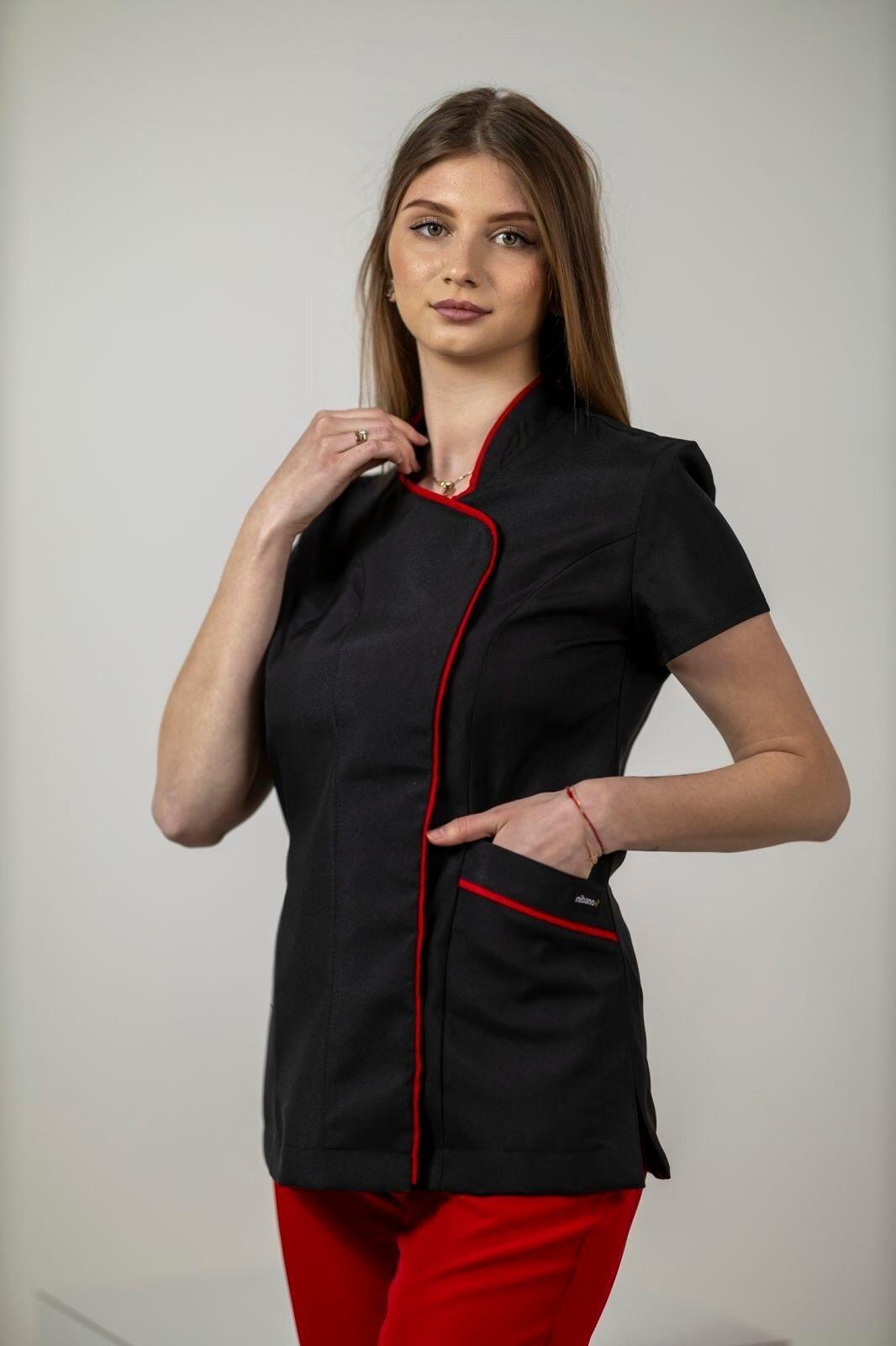 Modern Black Red Women’s Beauty Tunic for Spa Professionals