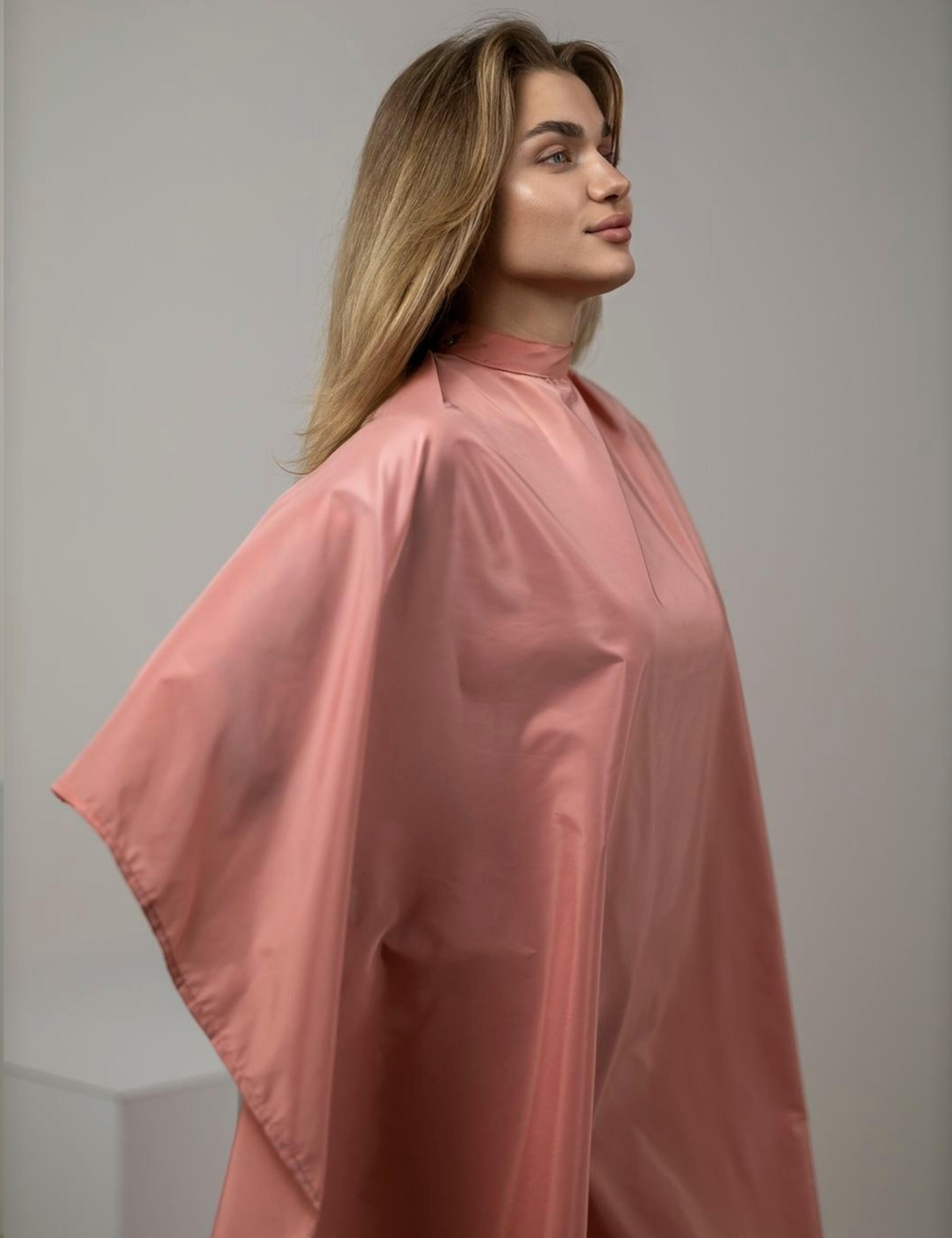 Peach hairdresser uniform gown breathable fabric for daily salon use