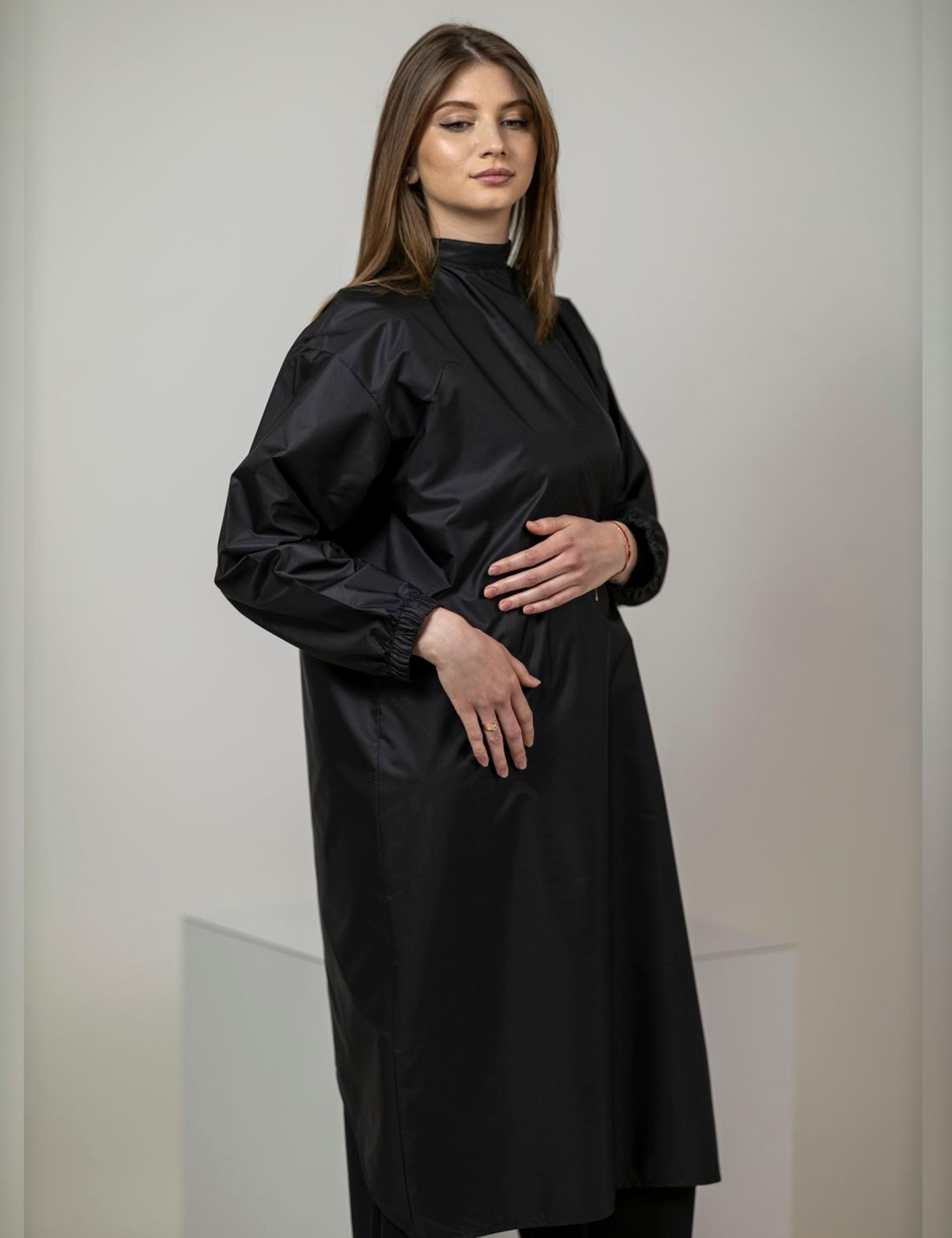 Professional black hairdresser uniform with sleeves premium quality fabric