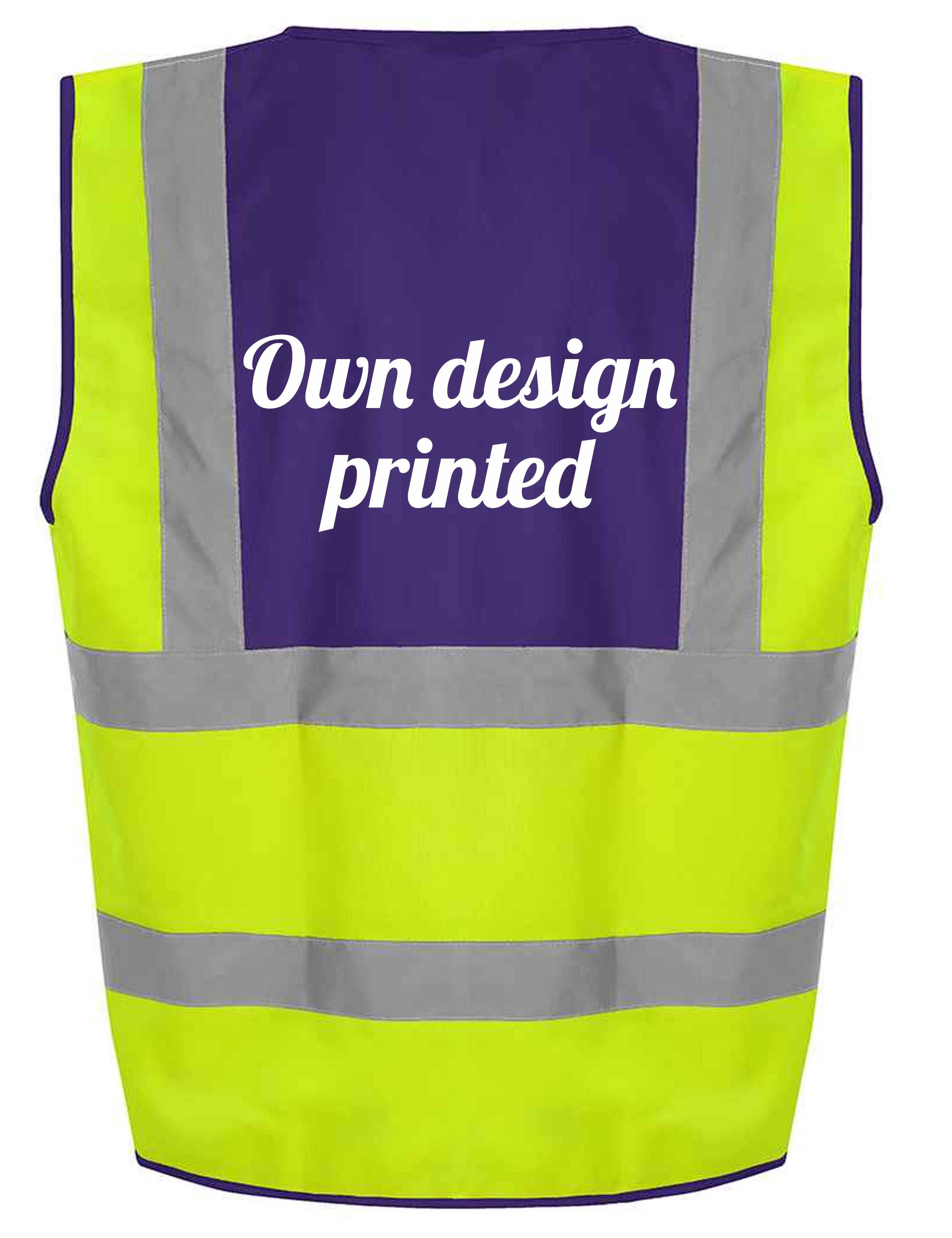 Printed High Visibility Waistcoat Yellow/Purple with logo