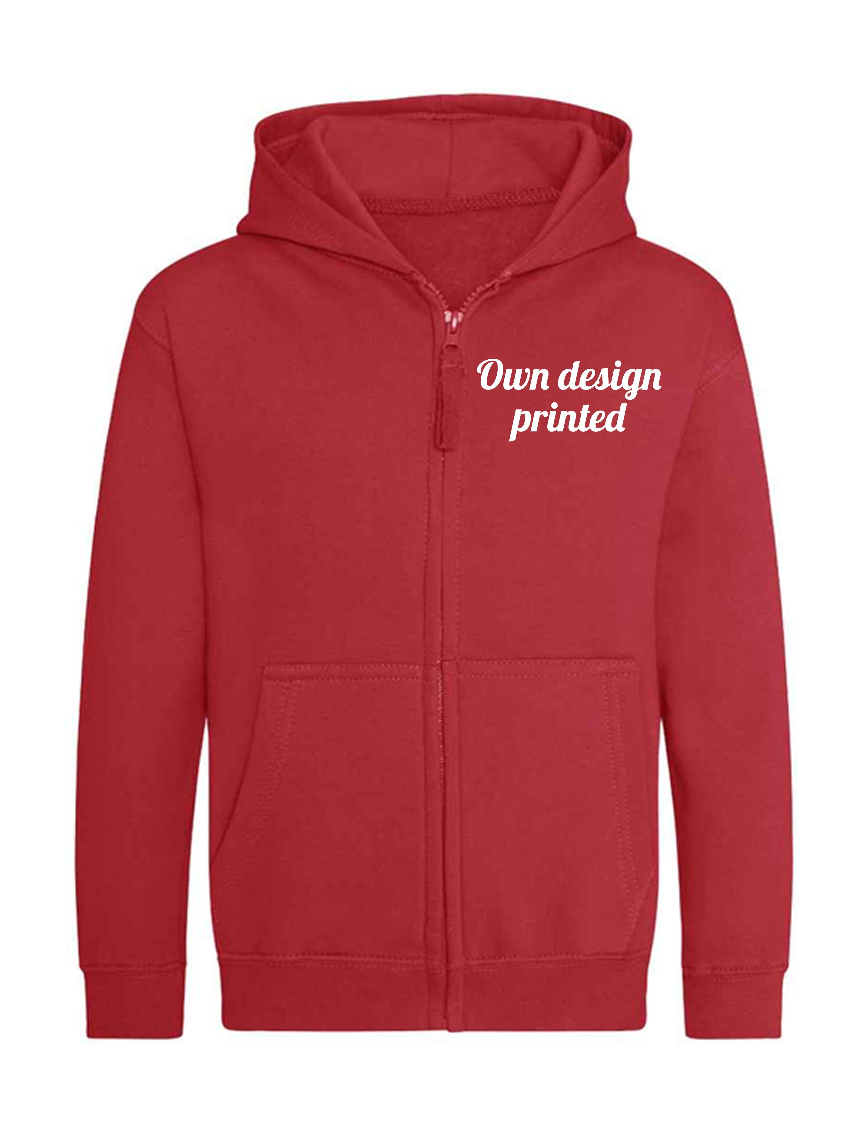 Personalised Kids Zipped Hoodie Red with print
