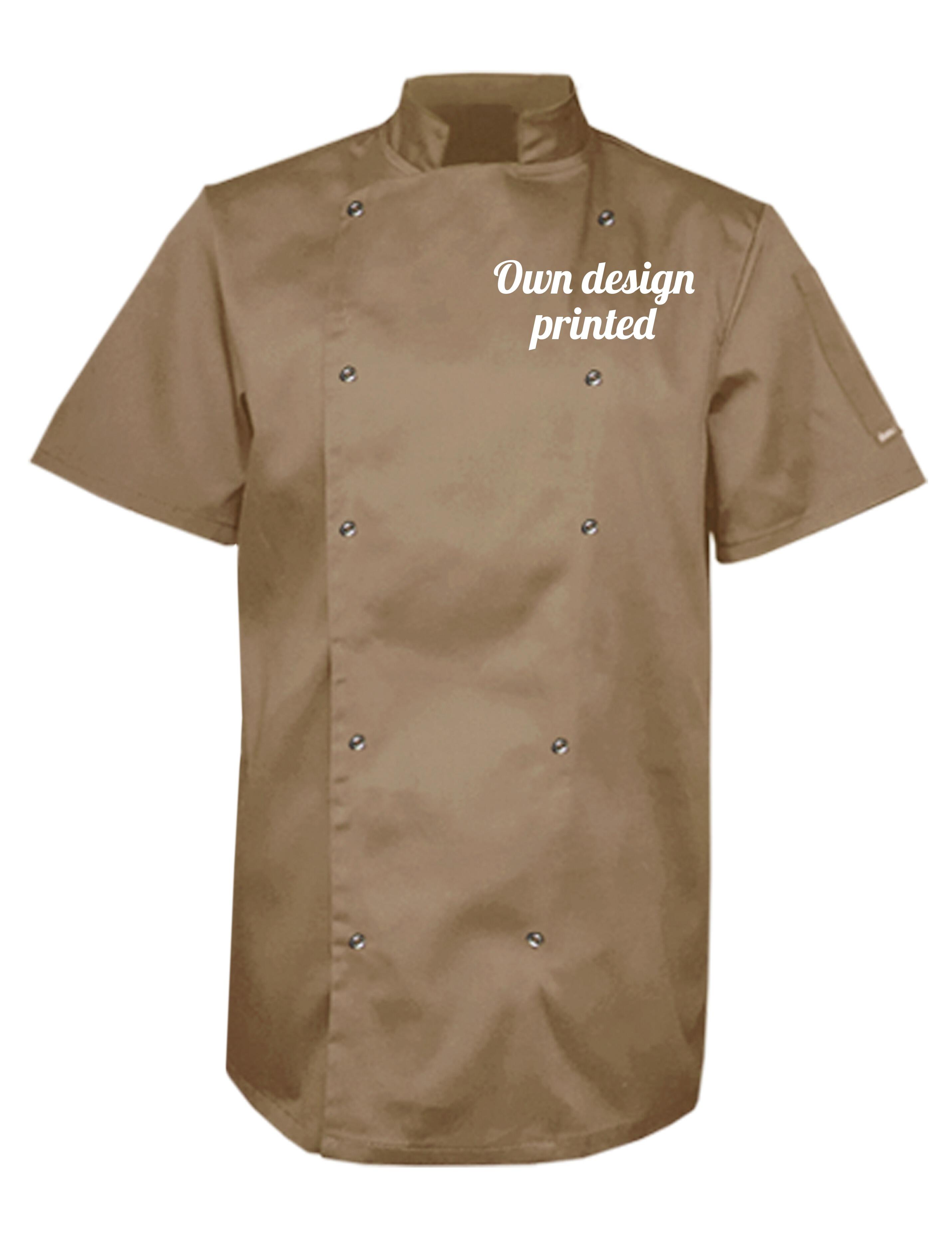 Personalised short sleeve chef's Jacket cappuccino printed