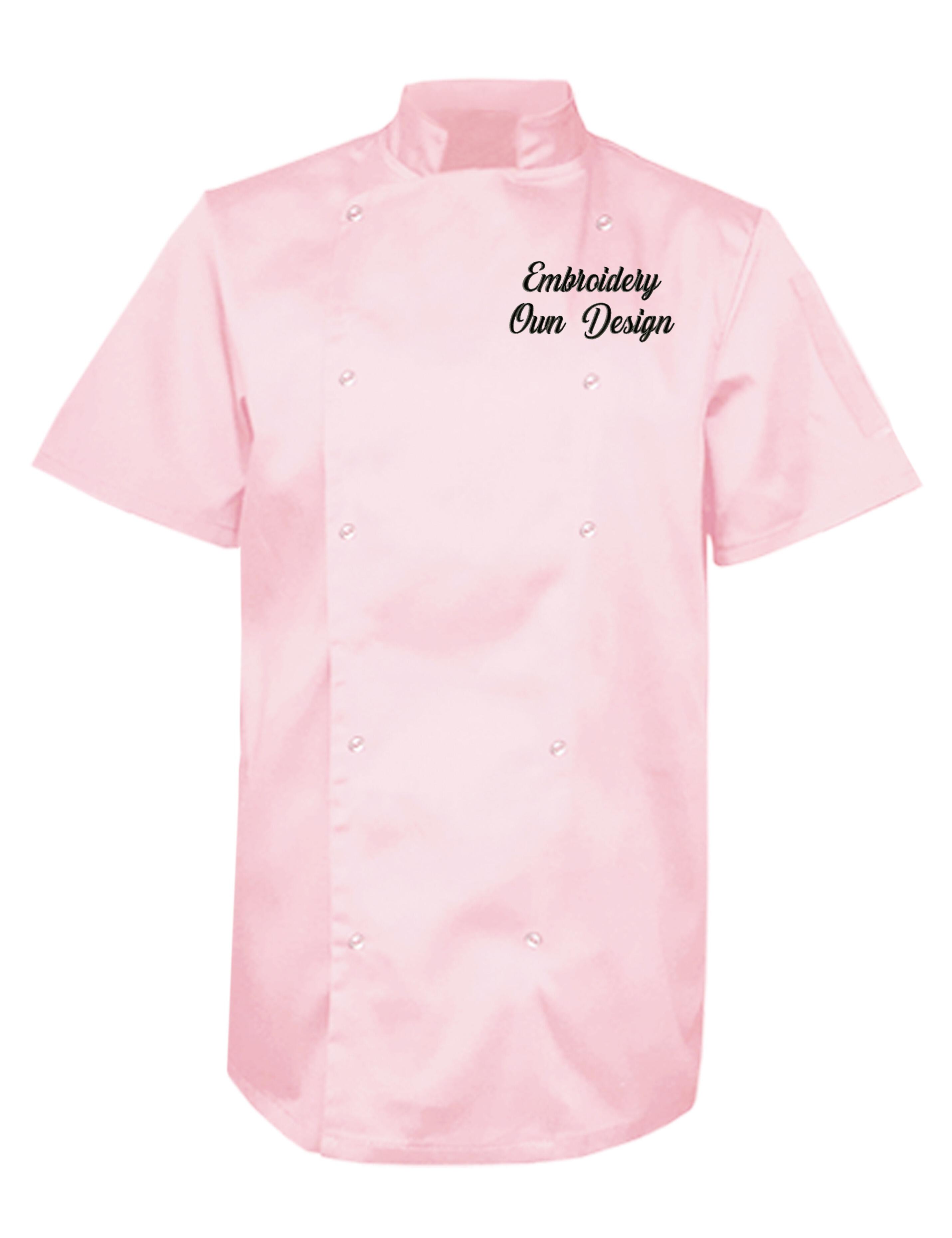 Personalised Short Sleeve Chef's Jacket Pink with embroidery