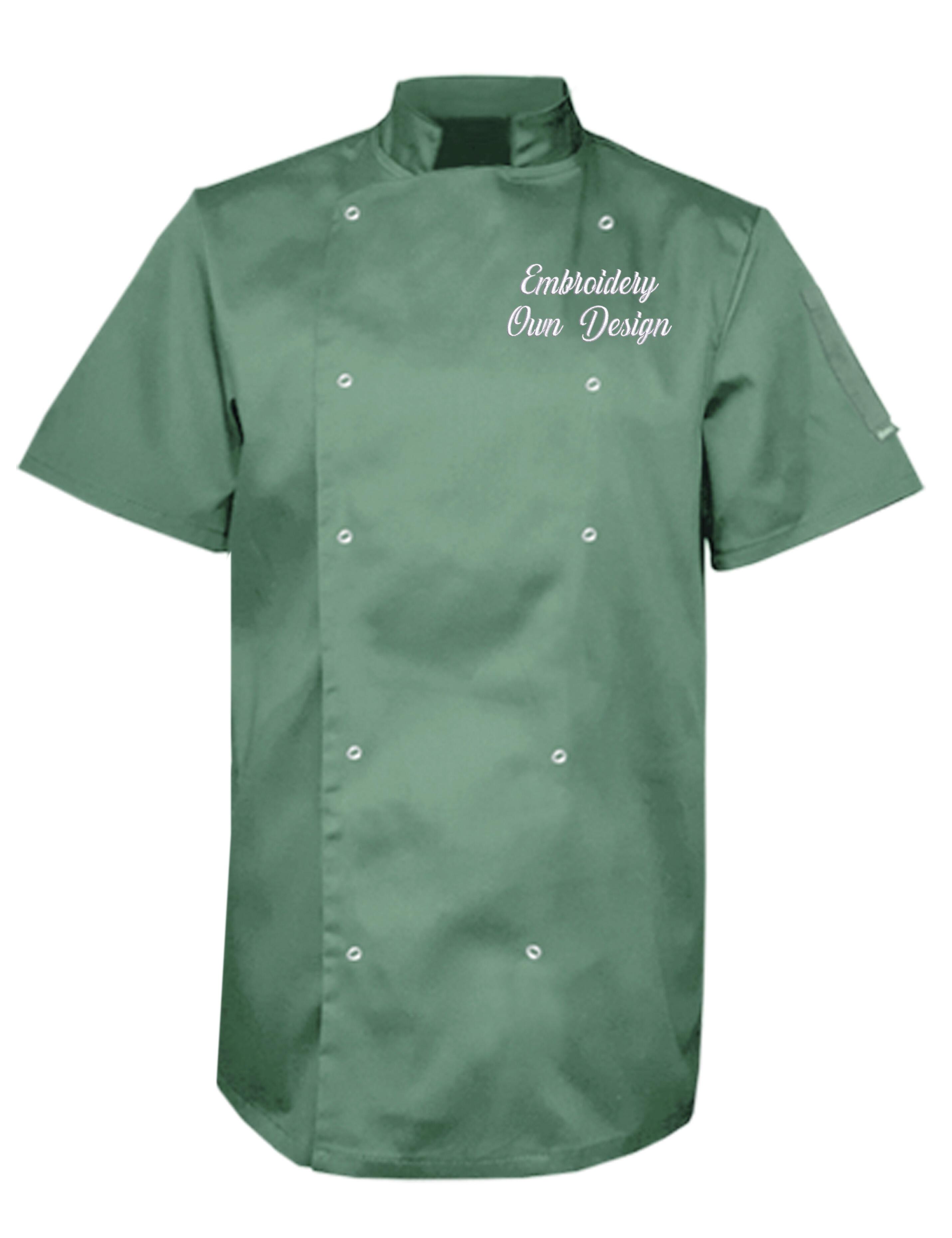 Personalised Short Sleeve Chef's Jacket olive with embroidery