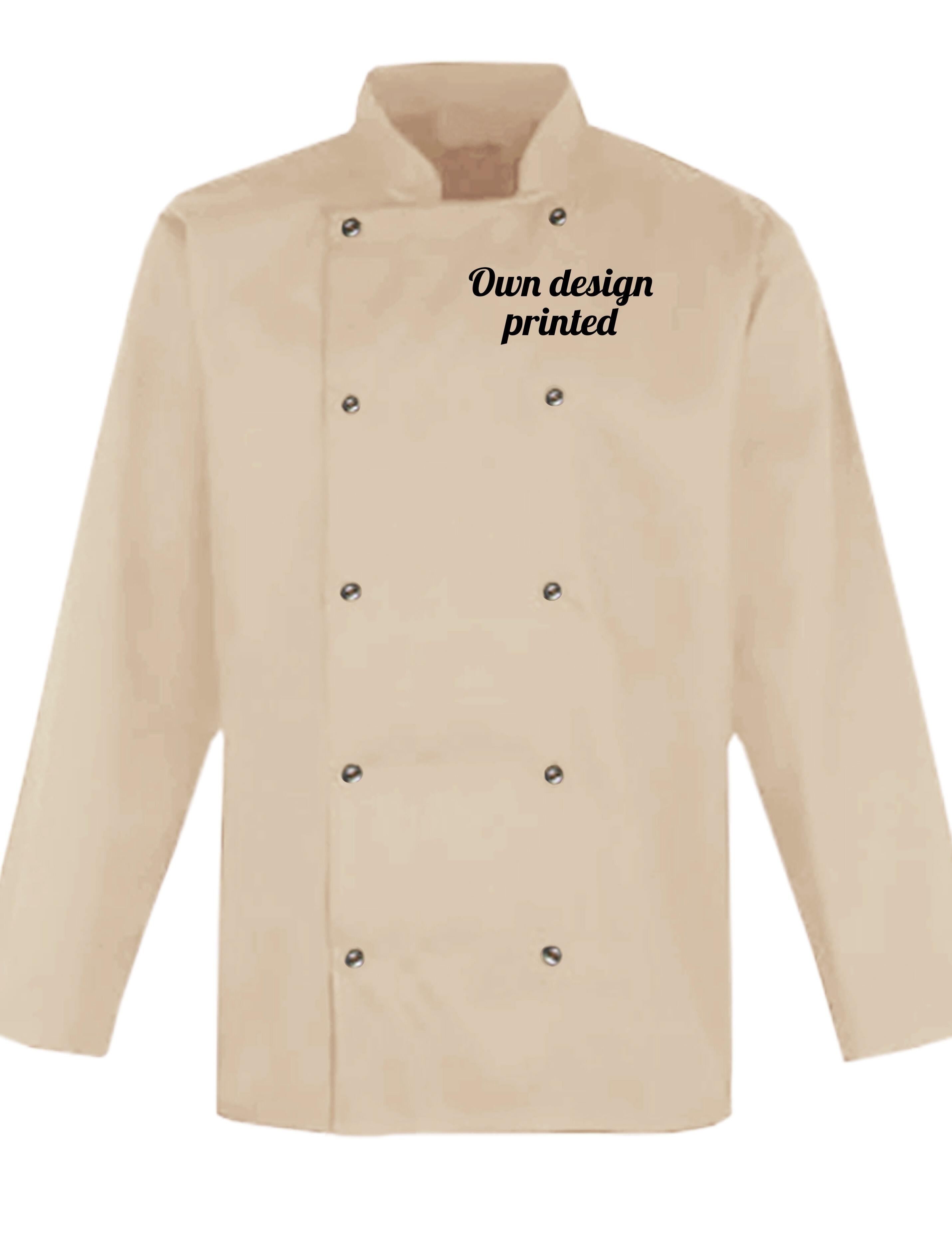 Personalised Long Sleeve Chef's Jacket Cream with print