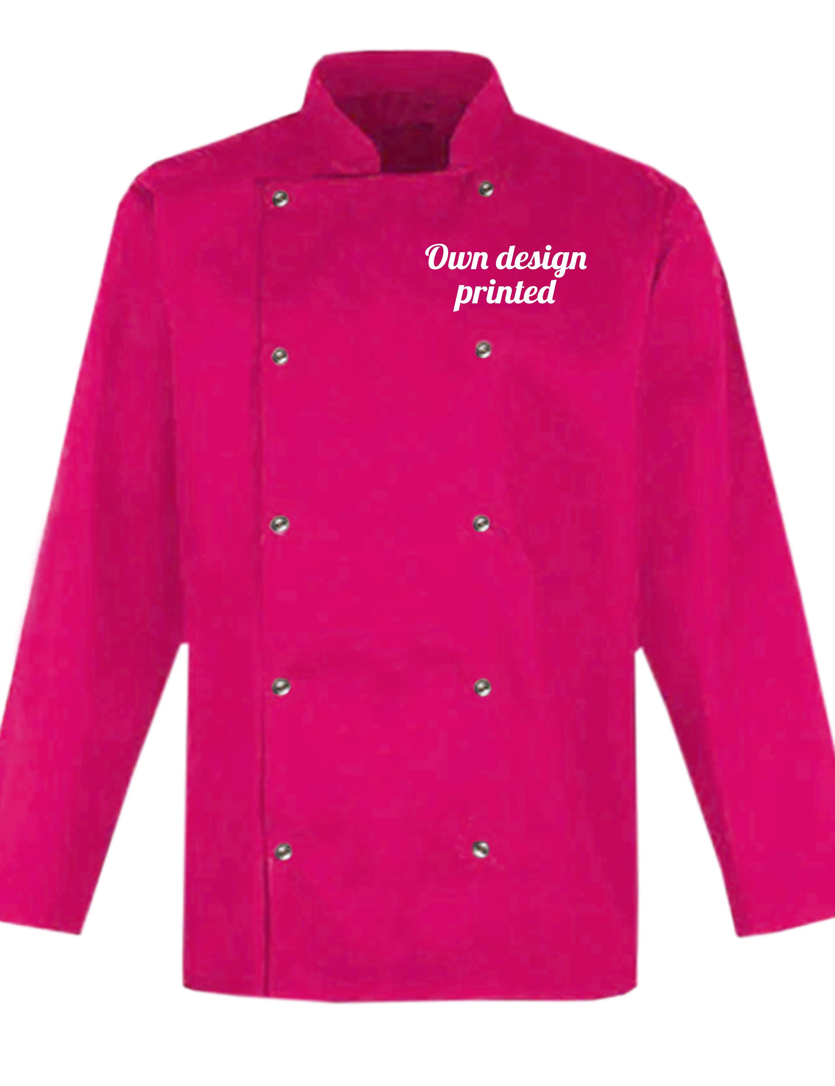 Personalised Long Sleeve Chef's Jacket Hot Pink with print
