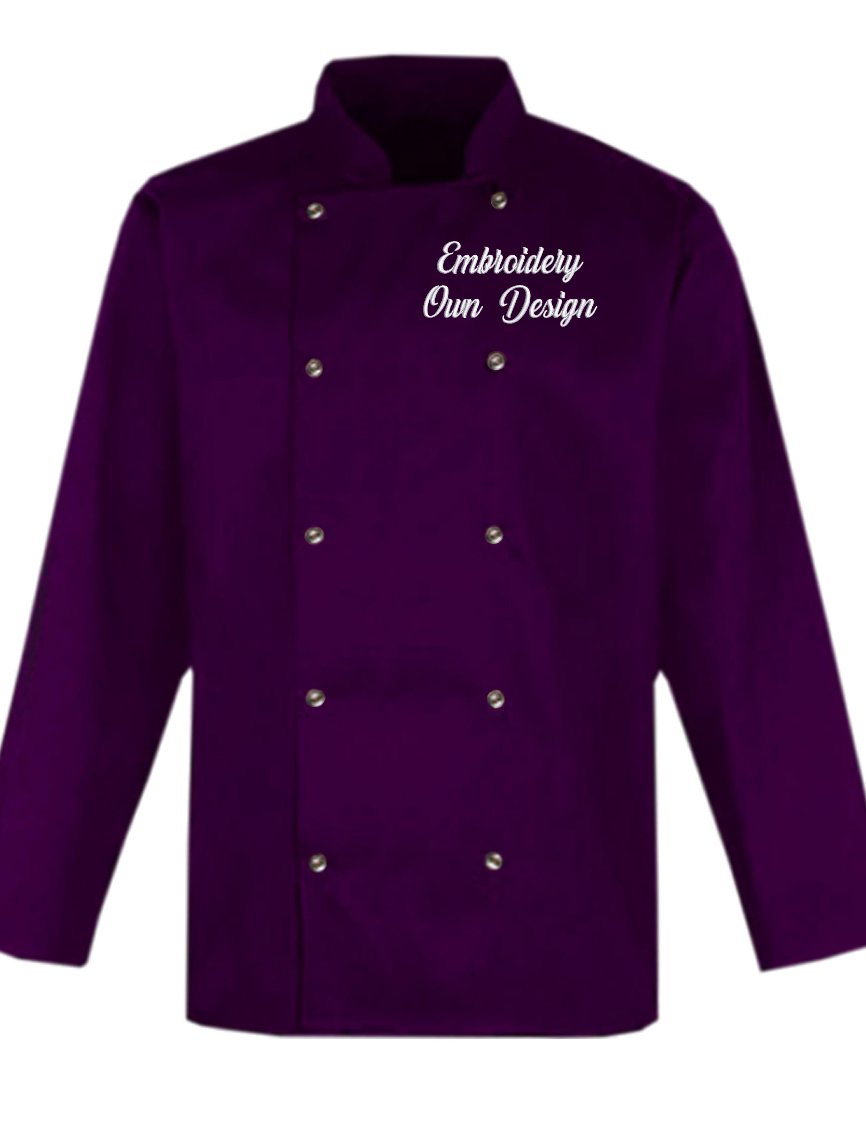Personalised Long Sleeve Chef's Jacket Purple with embroidery