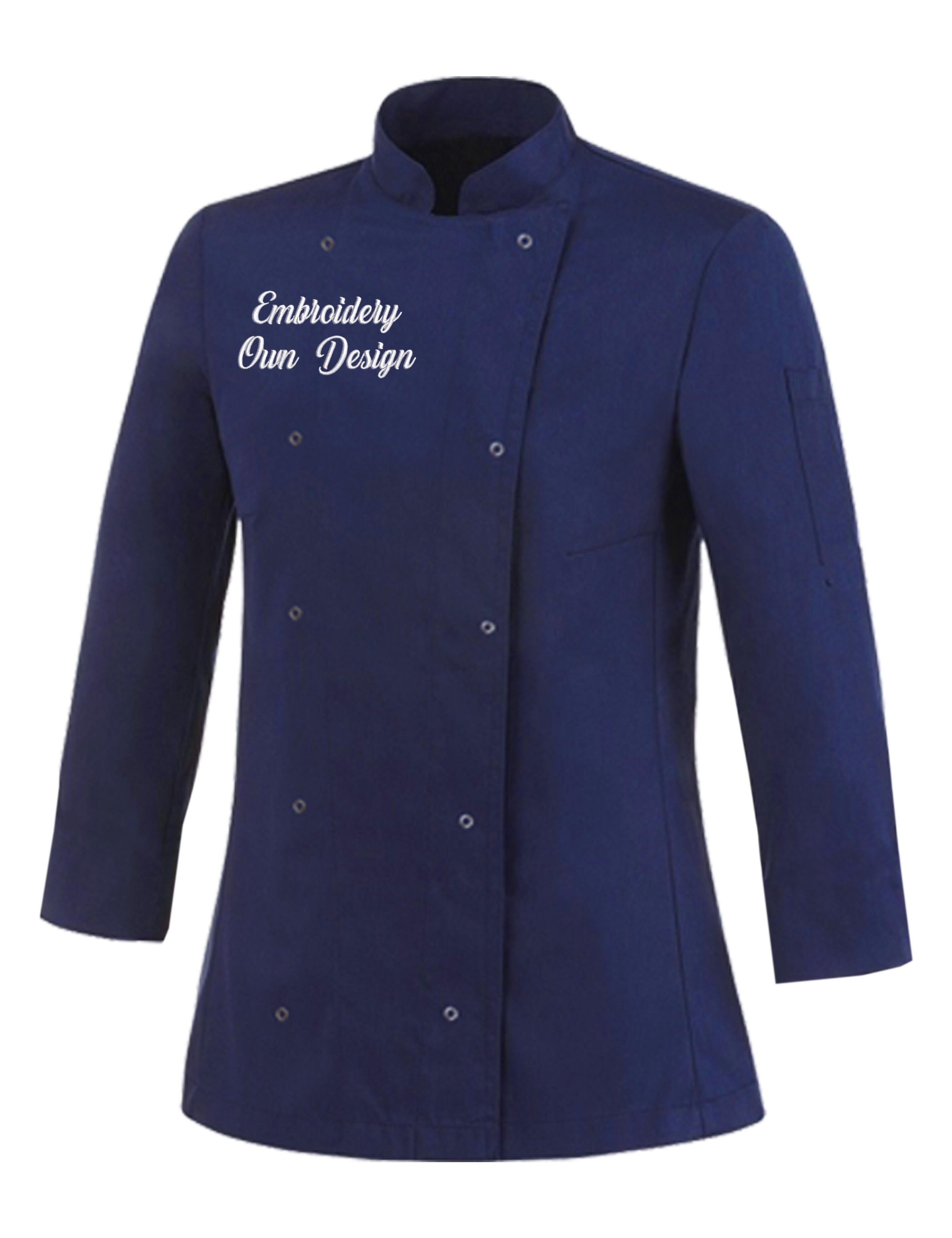 Personalised Long Sleeve Women's Chef's Jacket navy with embroidery
