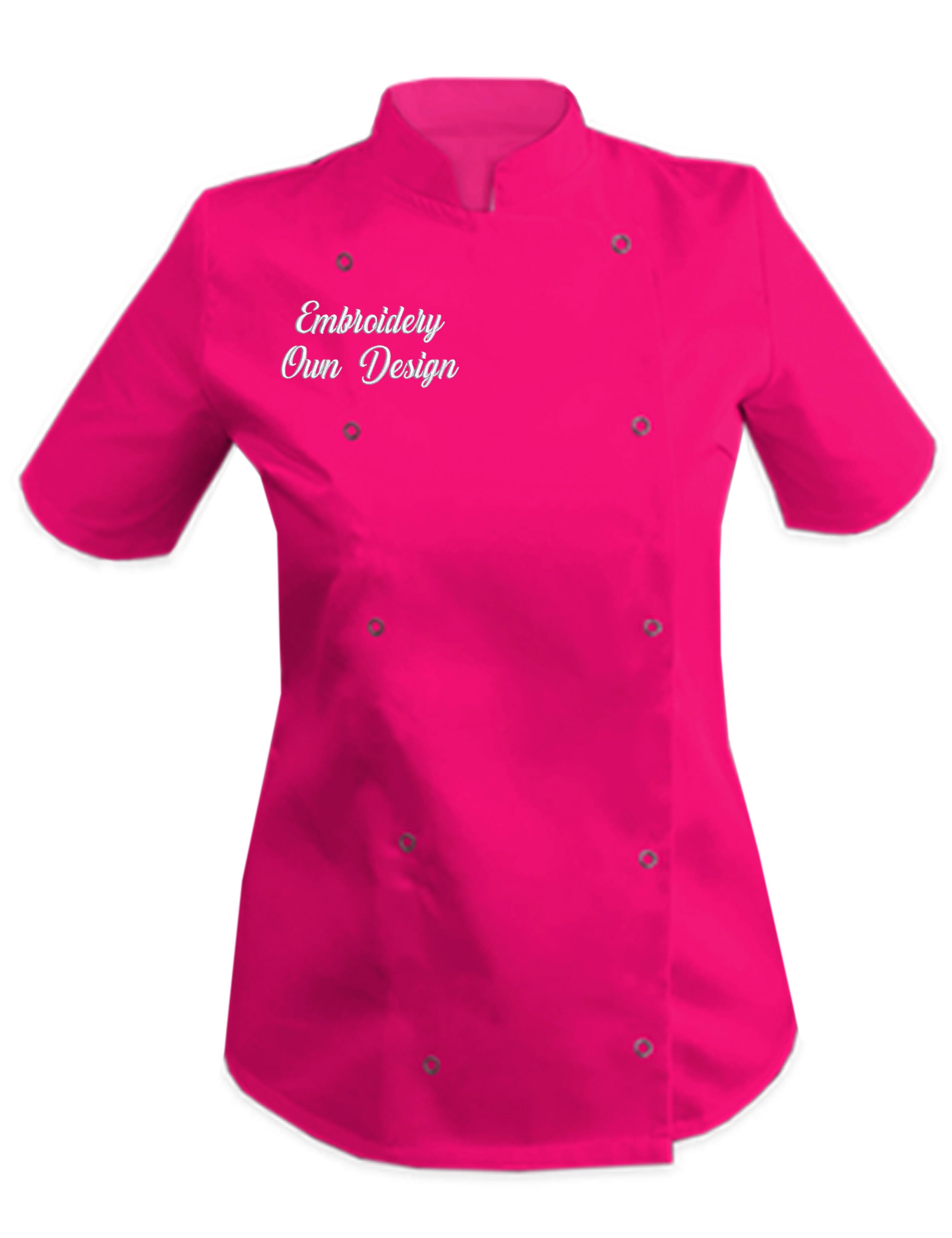 Personalised Women's Short Sleeve Chef's Jacket Hot Pink with embroidery