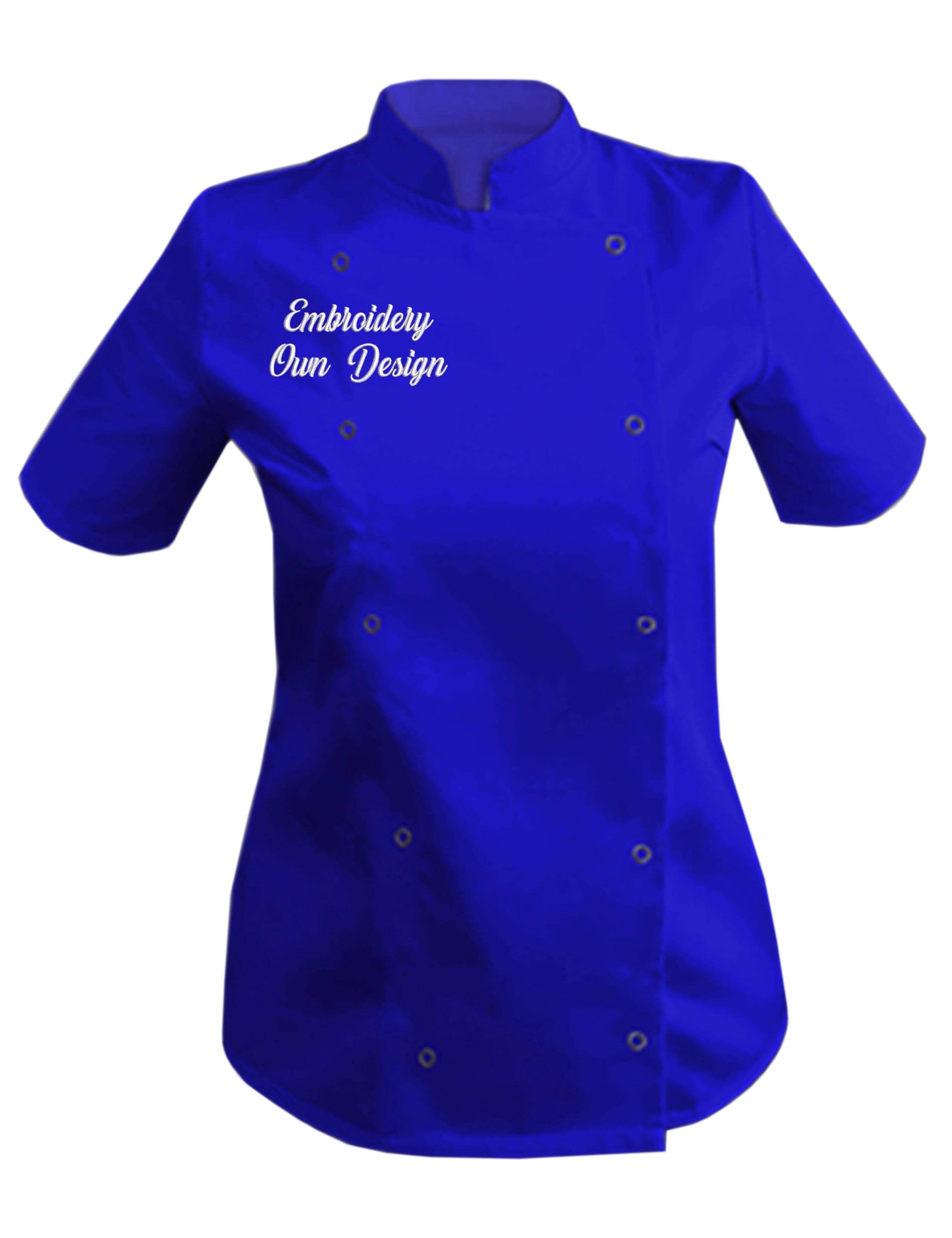 Personalised Women's Short Sleeve Chef's Jacket royal blue with embroidery