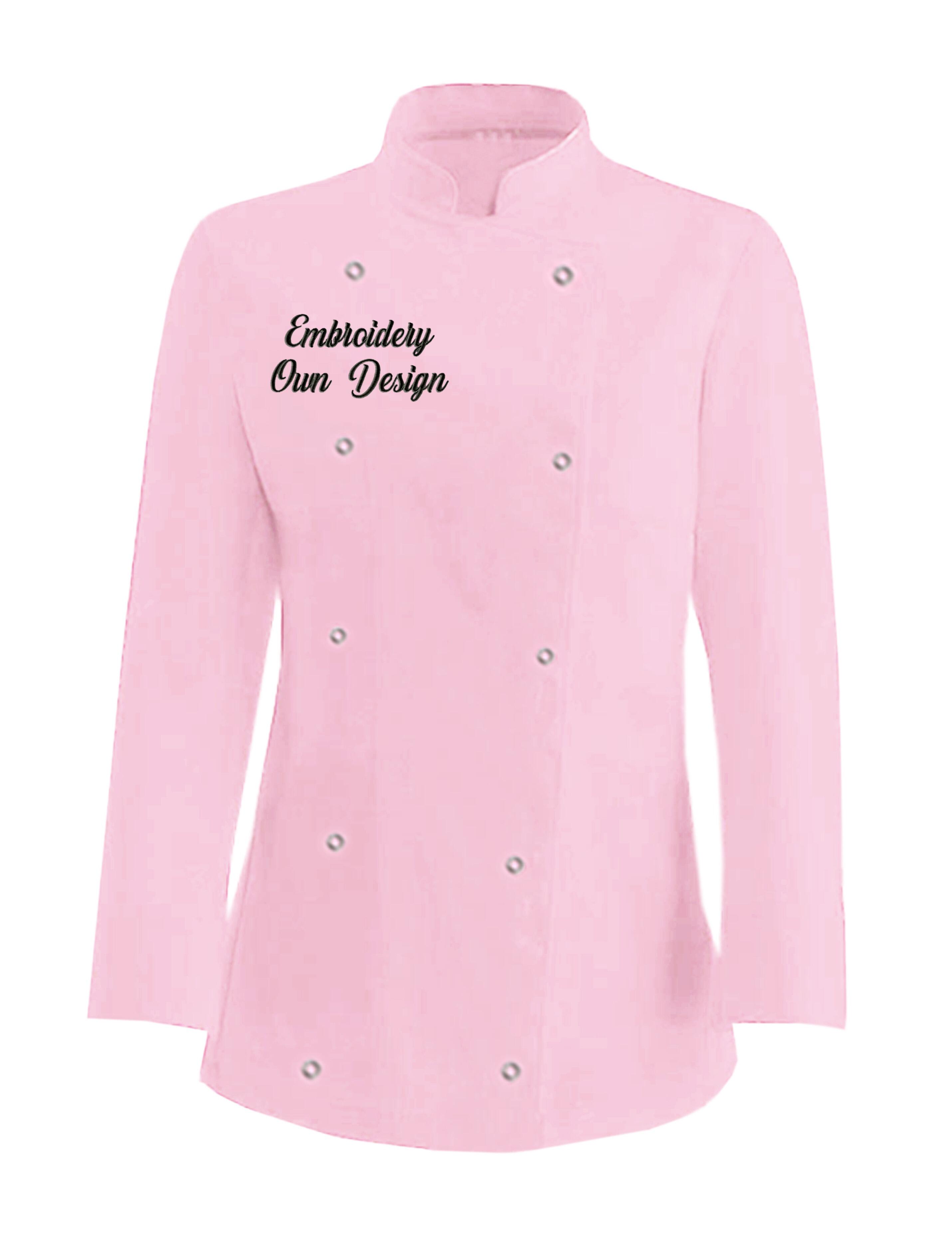 Personnalised Women's Long Sleeve Chef's Jacket Pink with embroidery