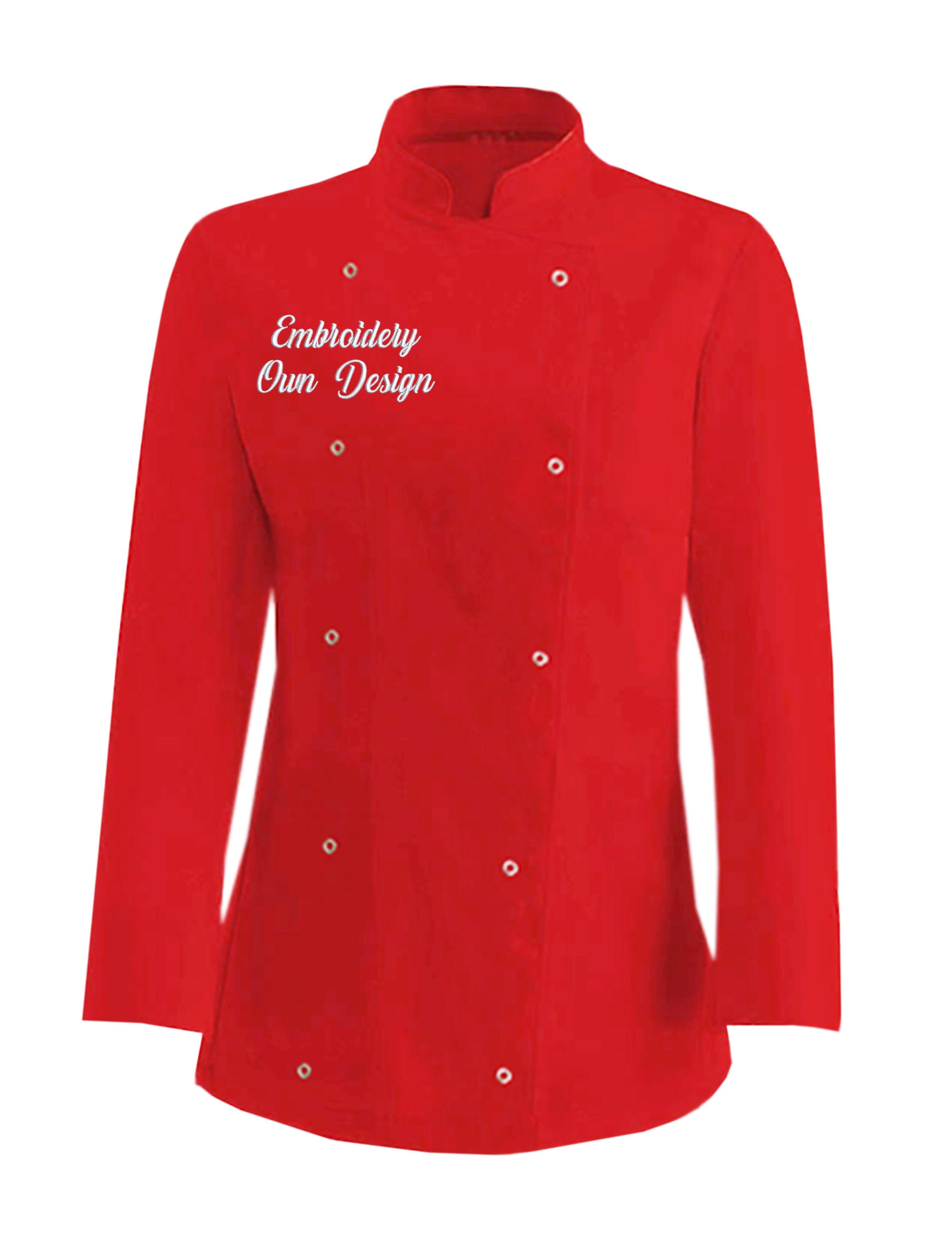 Personalised Women's Long Sleeve Chef's Jacket Red with Embroidery