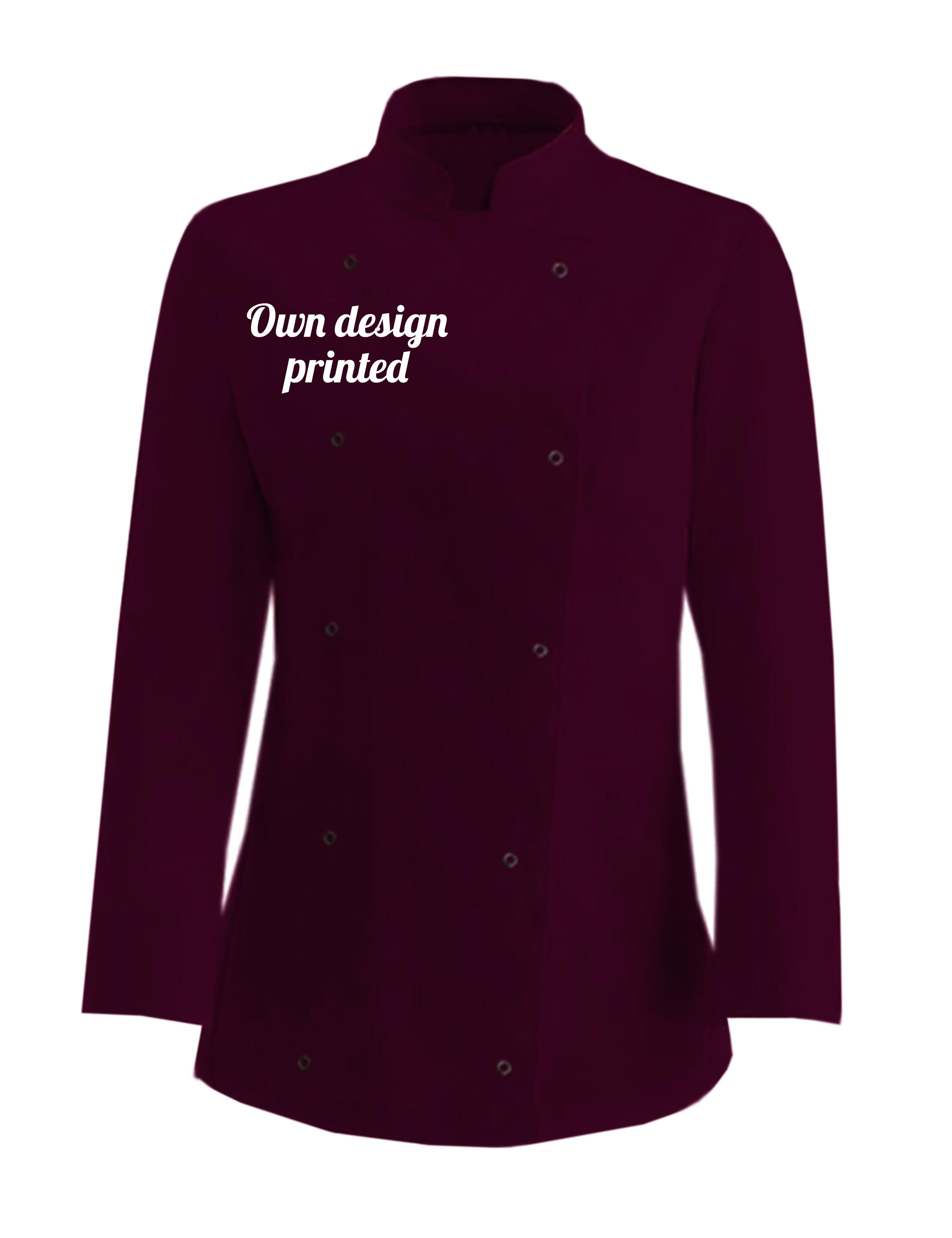Personalised Women's Long Sleeve Chef's Jacket Burgundy with print