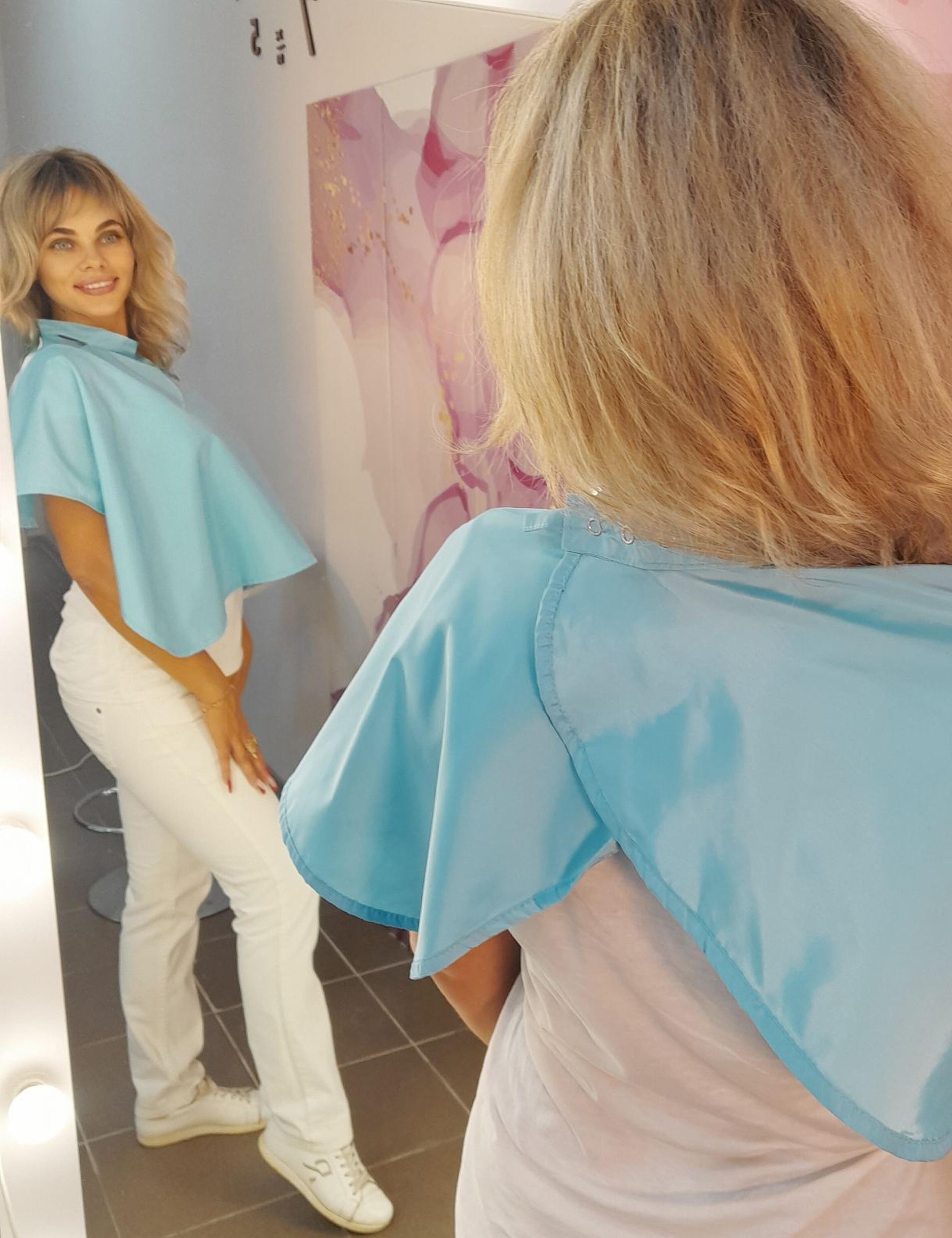 Aqua Blue waterproof makeup cape for beauty salon