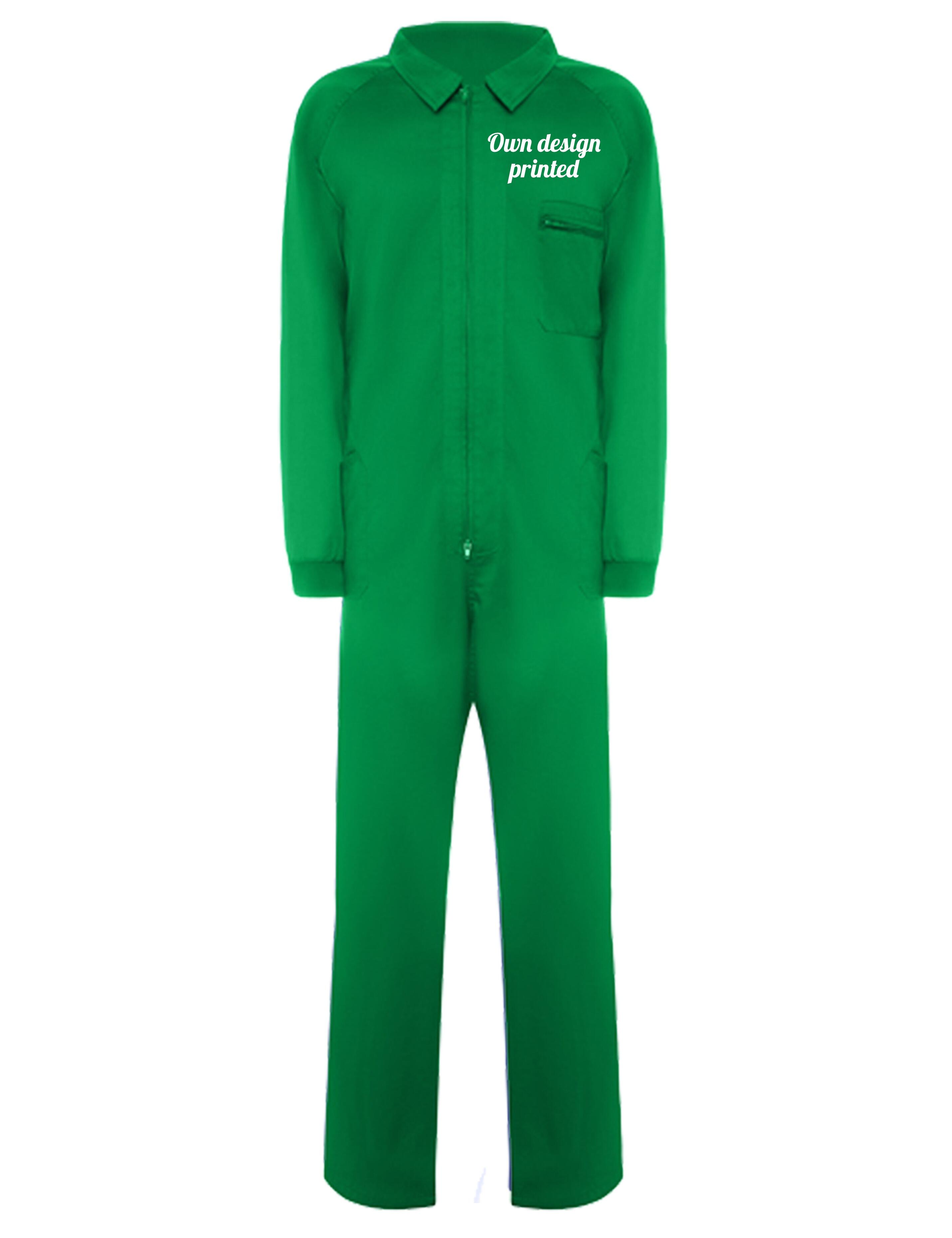 Personalised work overall green with print