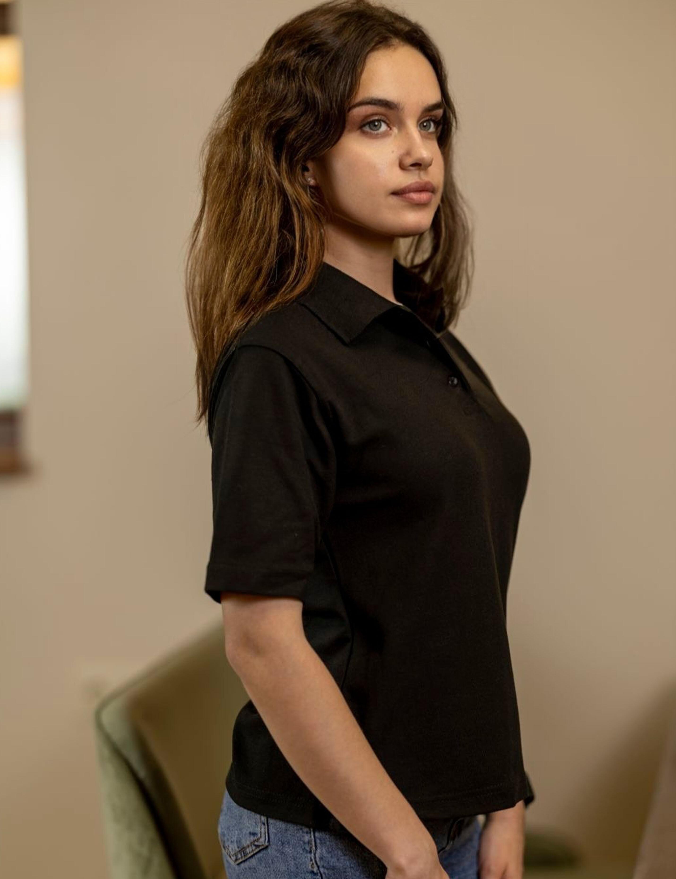 Ladies Short Sleeve Polo Shirt with name black