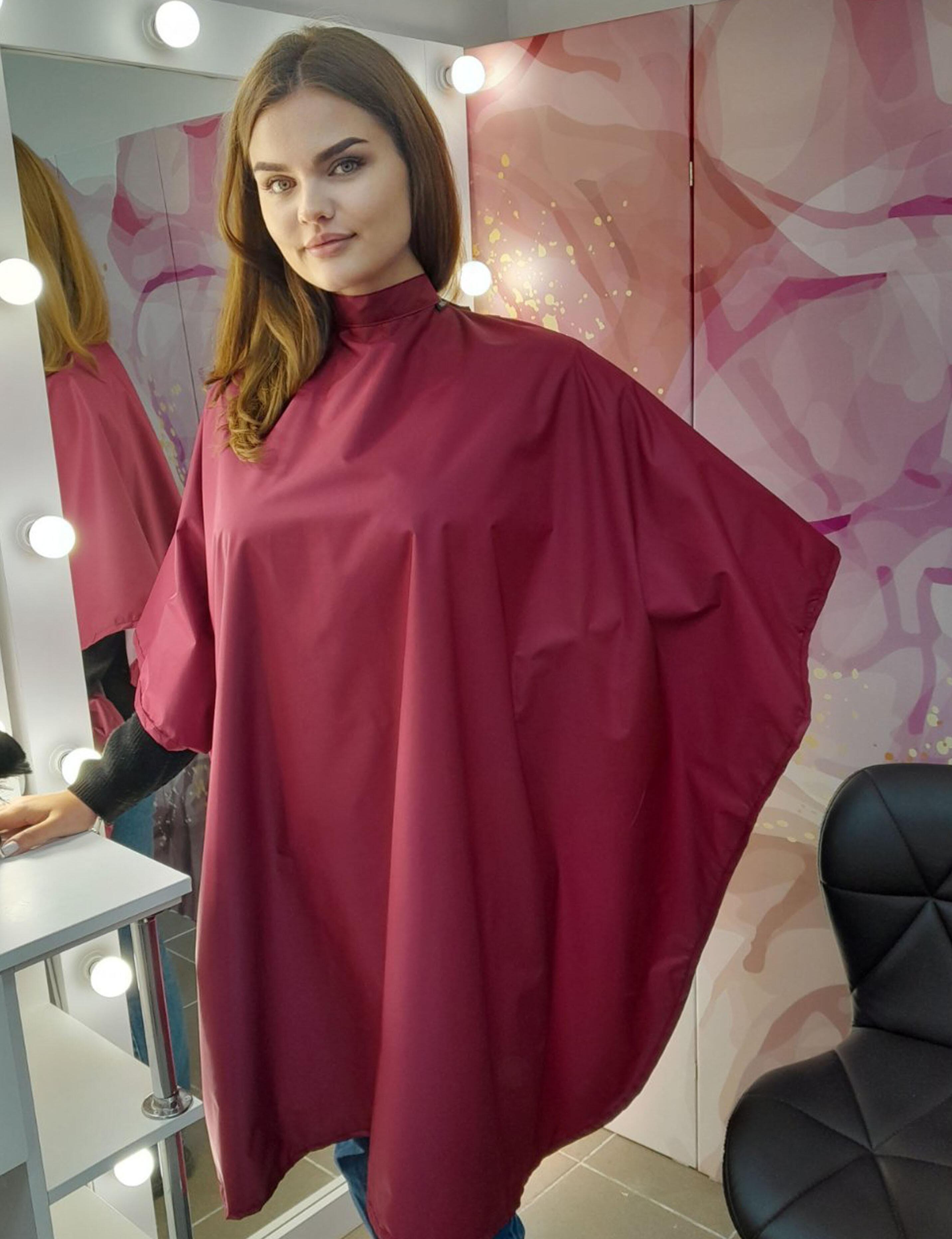 Lightweight burgundy barber cape for haircut