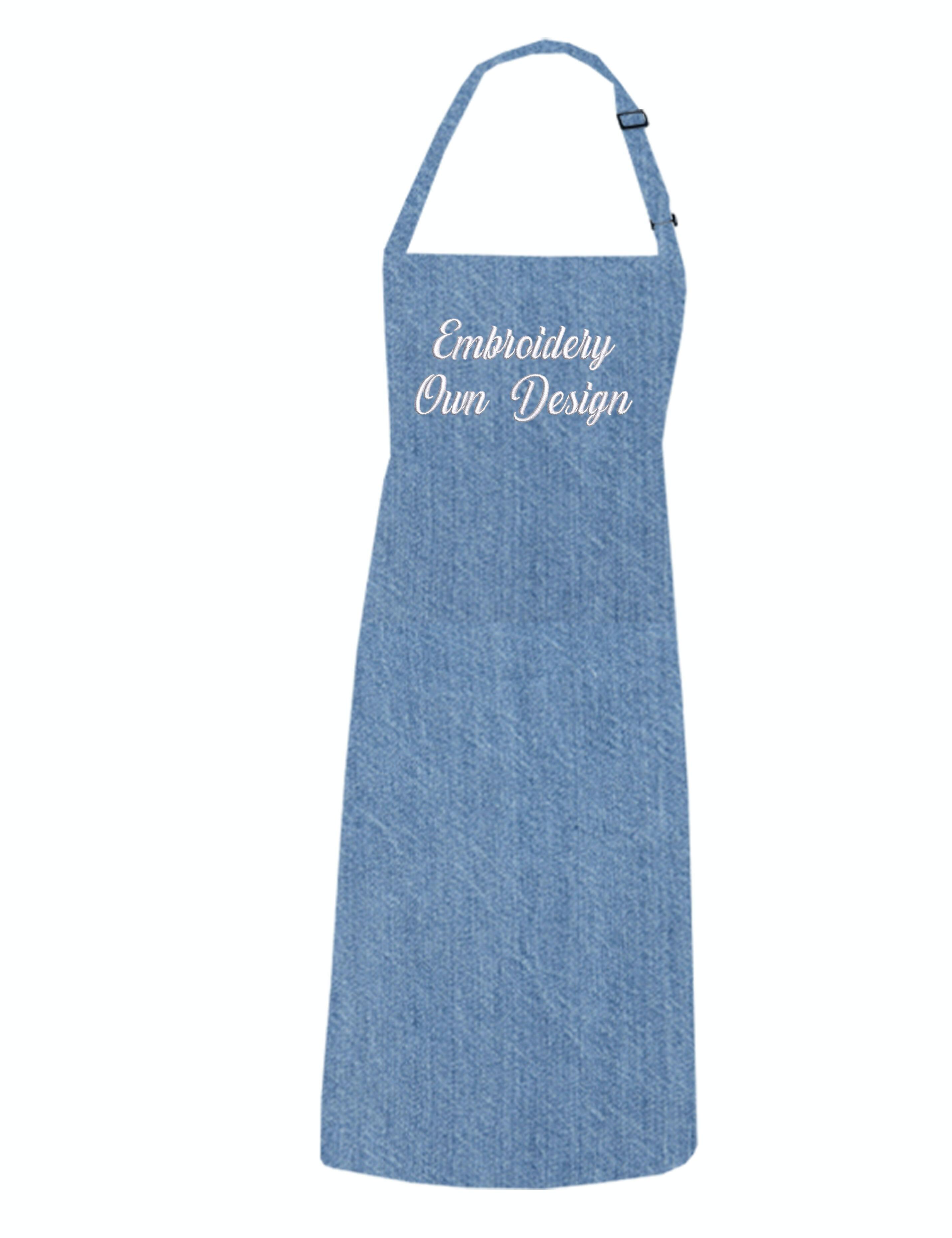 Nibano Embroidered Plus Size Bib Apron Denim Blue