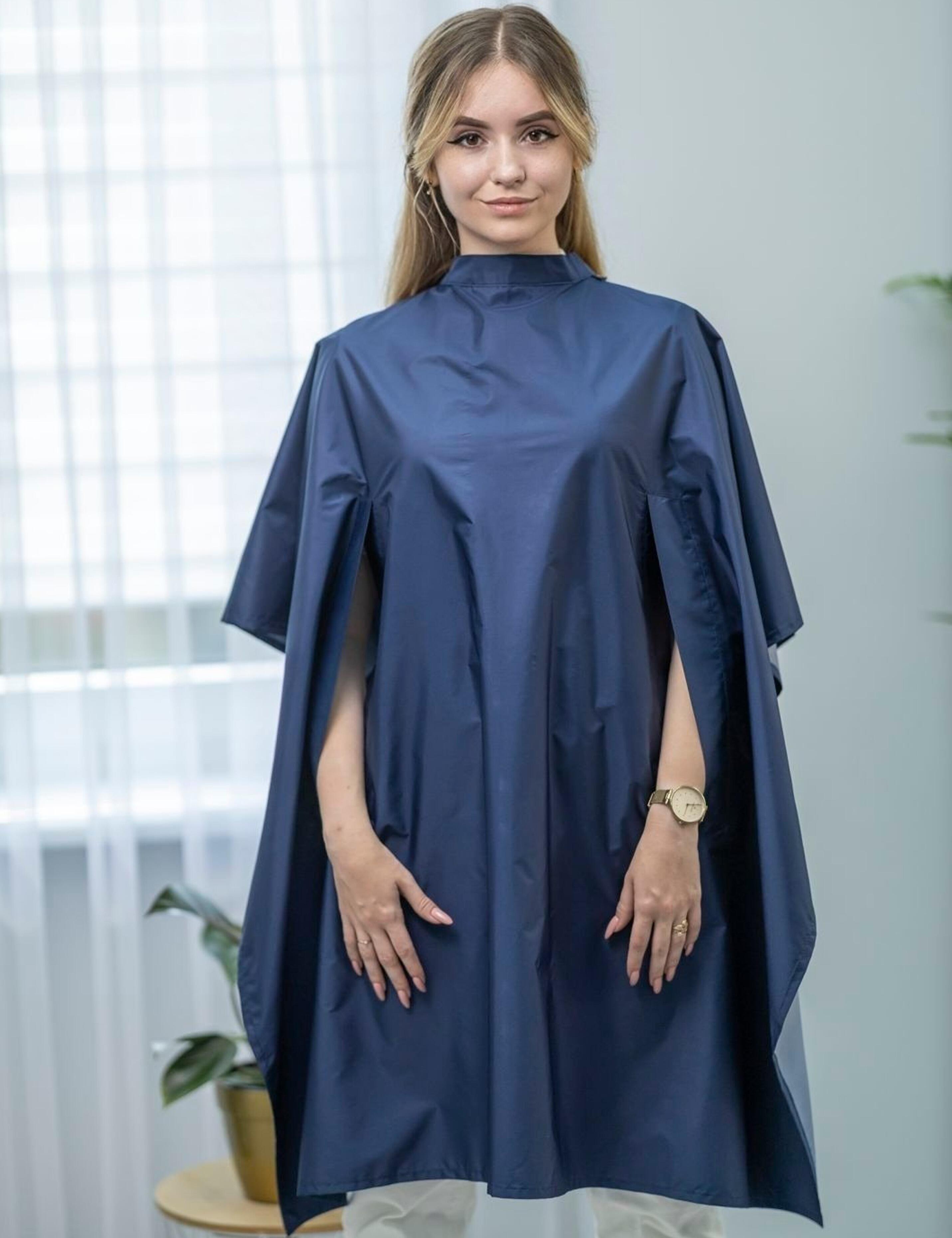 Waterproof salon gown with hand slits navy for beauty salon