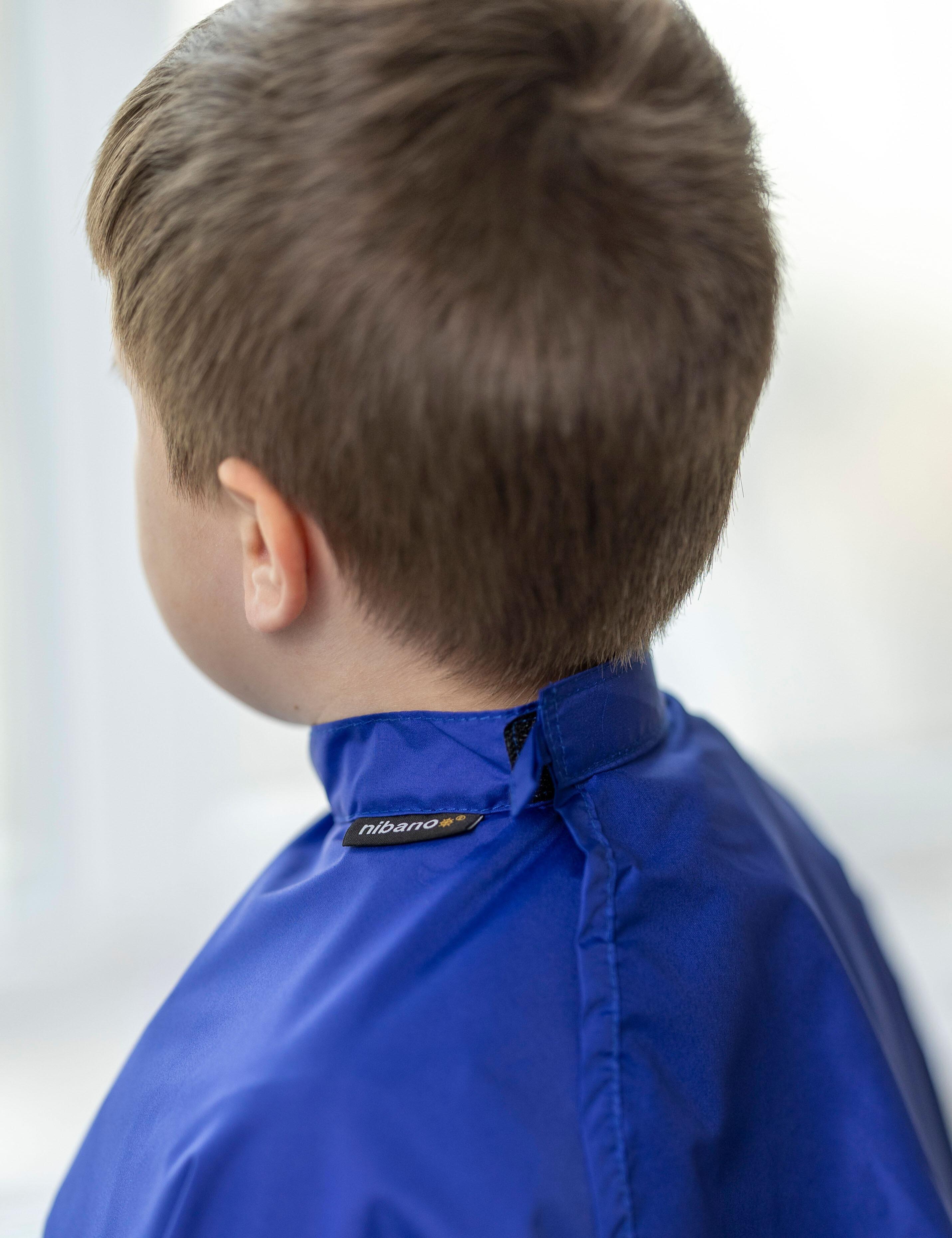 Royal Blue kids haircut cape with adjustable closure