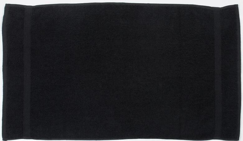 Personalised black large bath sheet with custom embroidery handled in-house at our Greenock showroom.