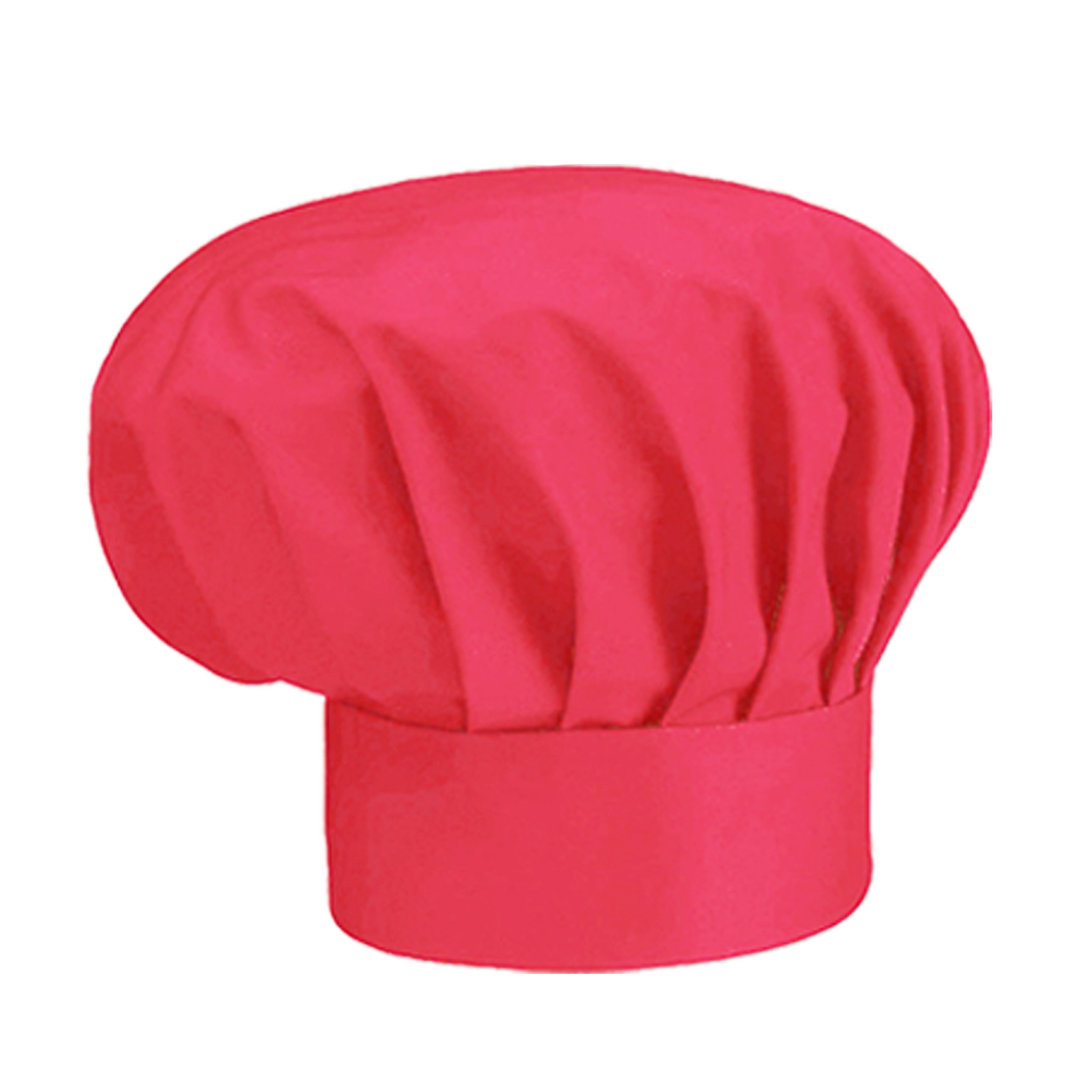 Coral chef’s hat available plain, printed or embroidered for professional kitchens