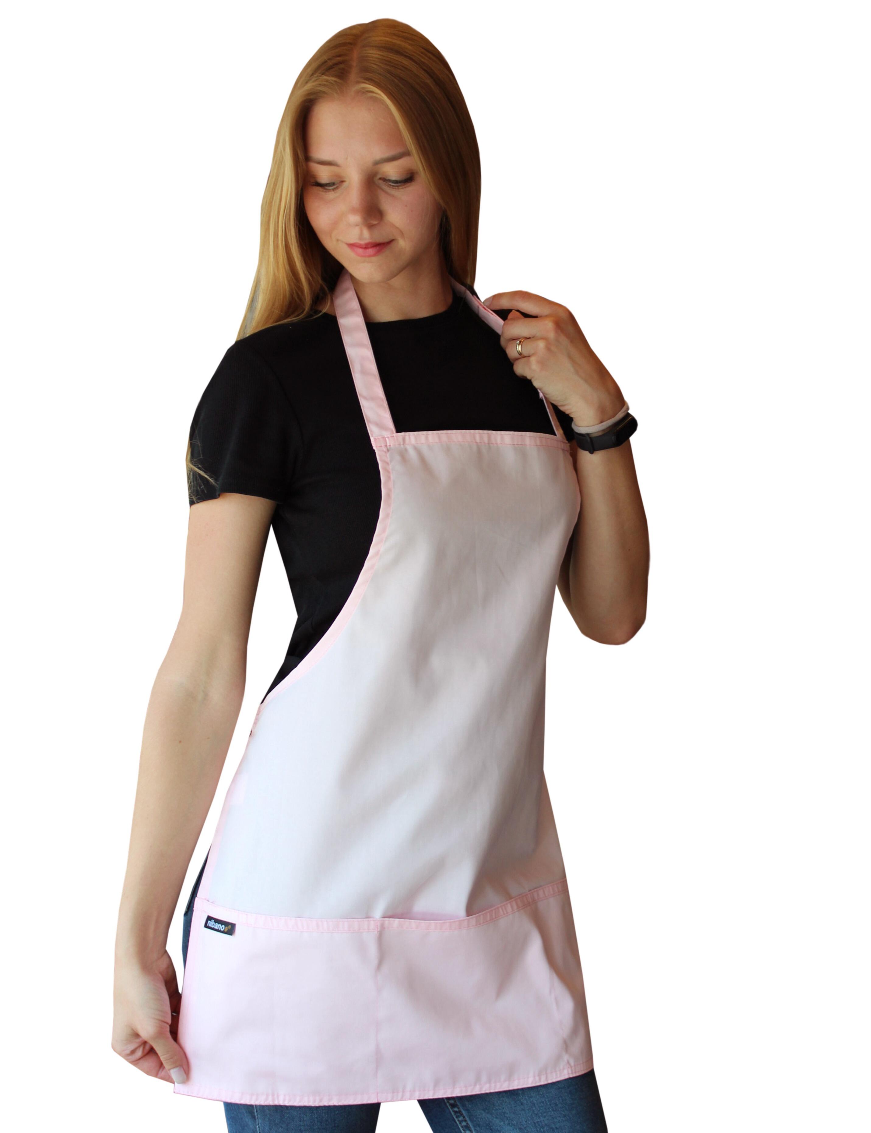 Pink short bib apron with option for custom print or embroidery