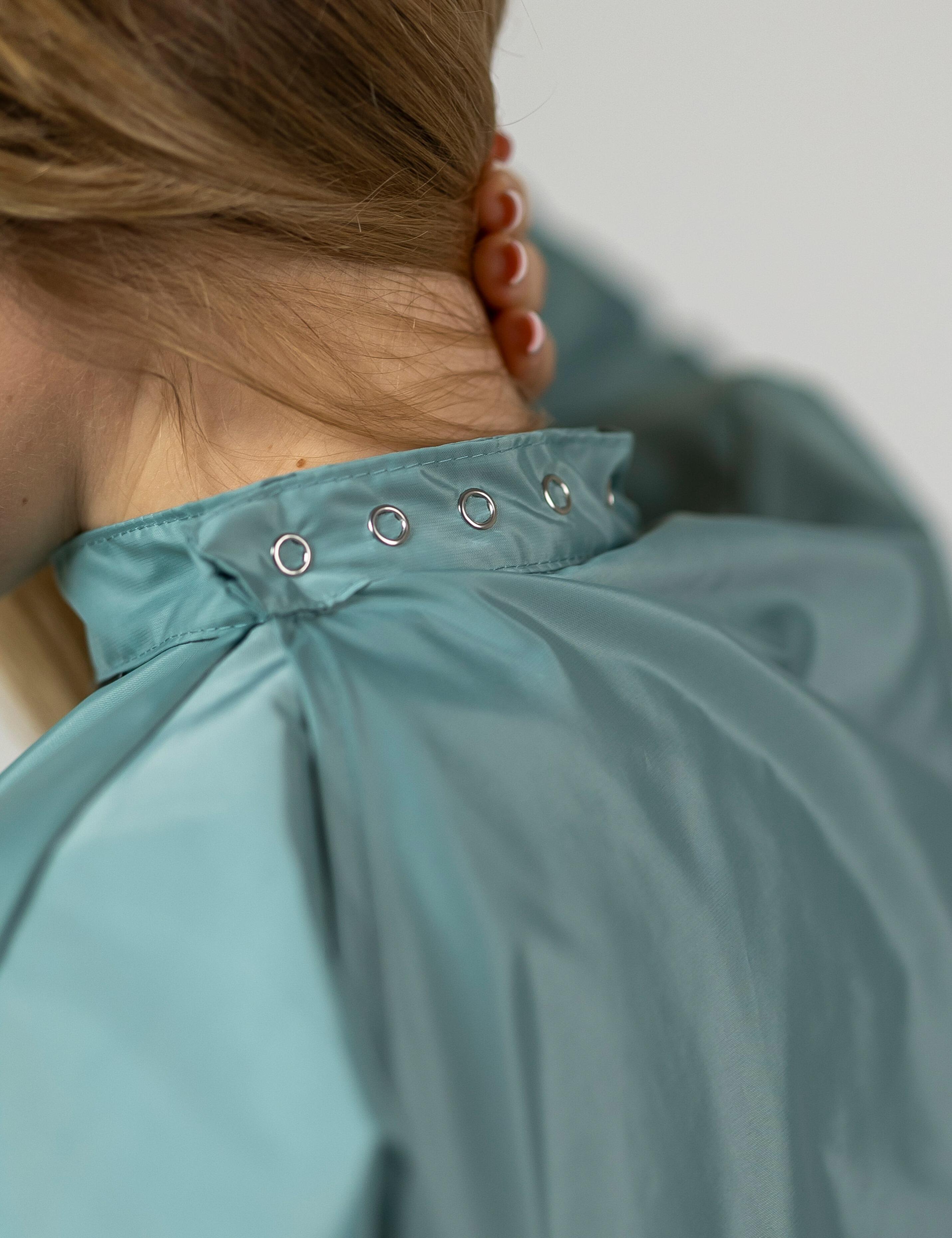 Waterproof sage salon gown with sleeves for beauty salons