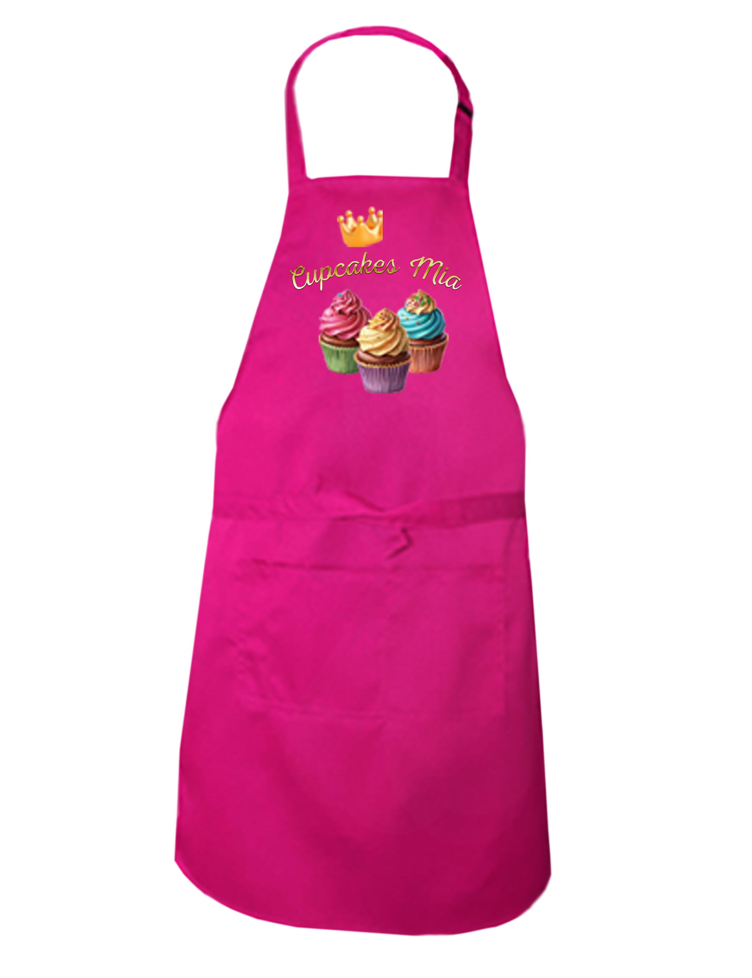 Personalised Cup Cake Kids Apron Hot Pink