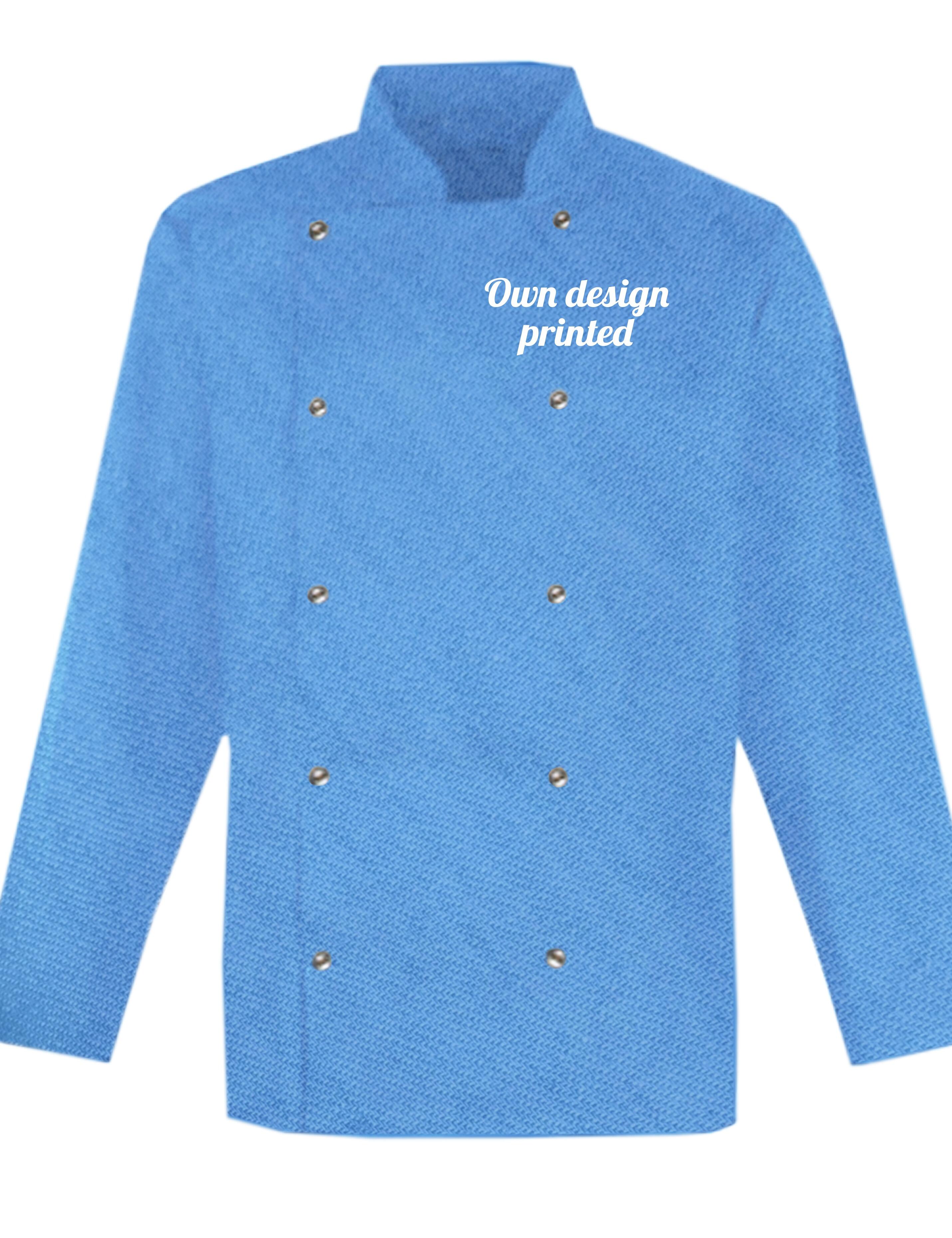 Personalised Long Sleeve Chef's Jacket Denim Blue with print