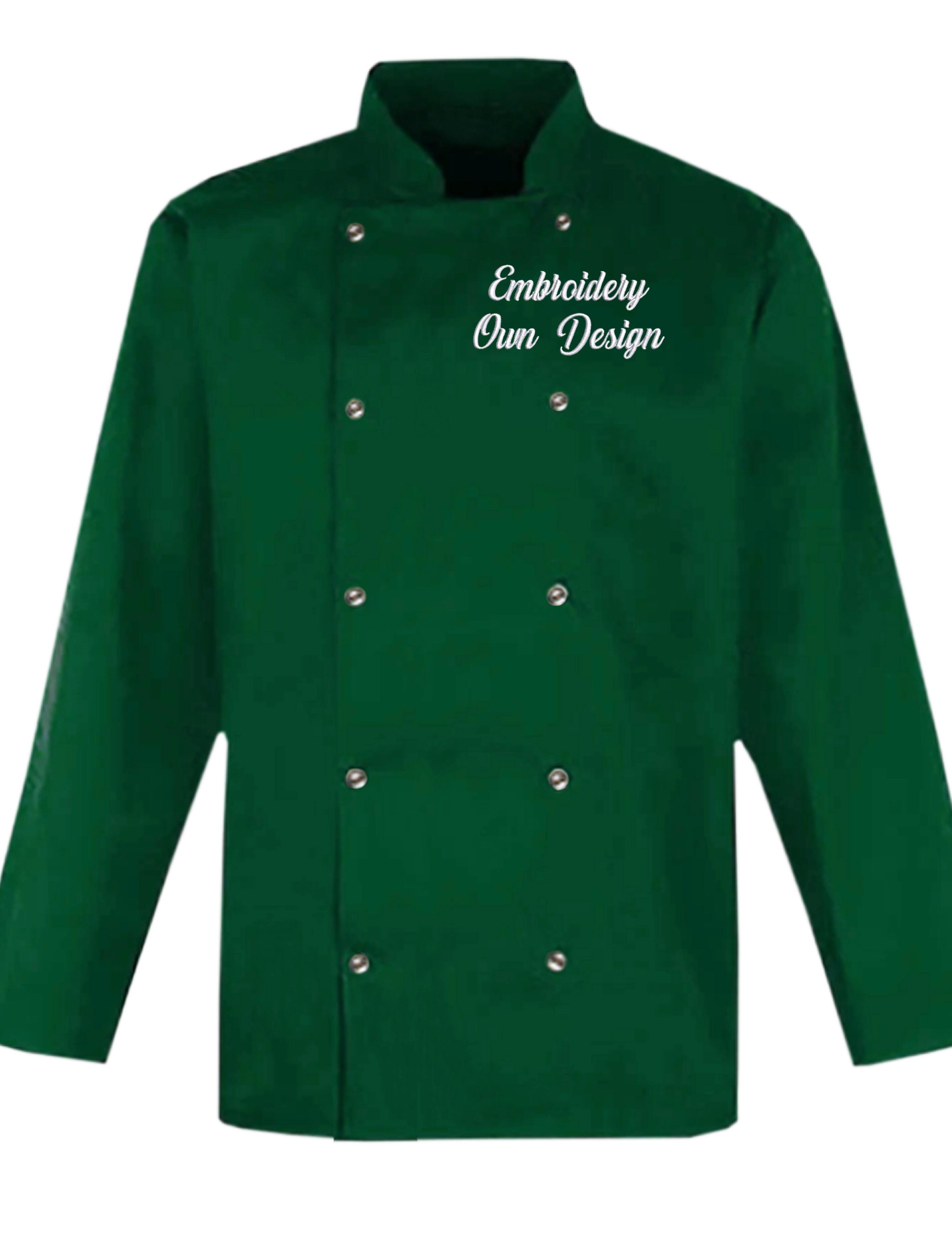 Personalised Long Sleeve Chef's Jacket kelly green with embroidery