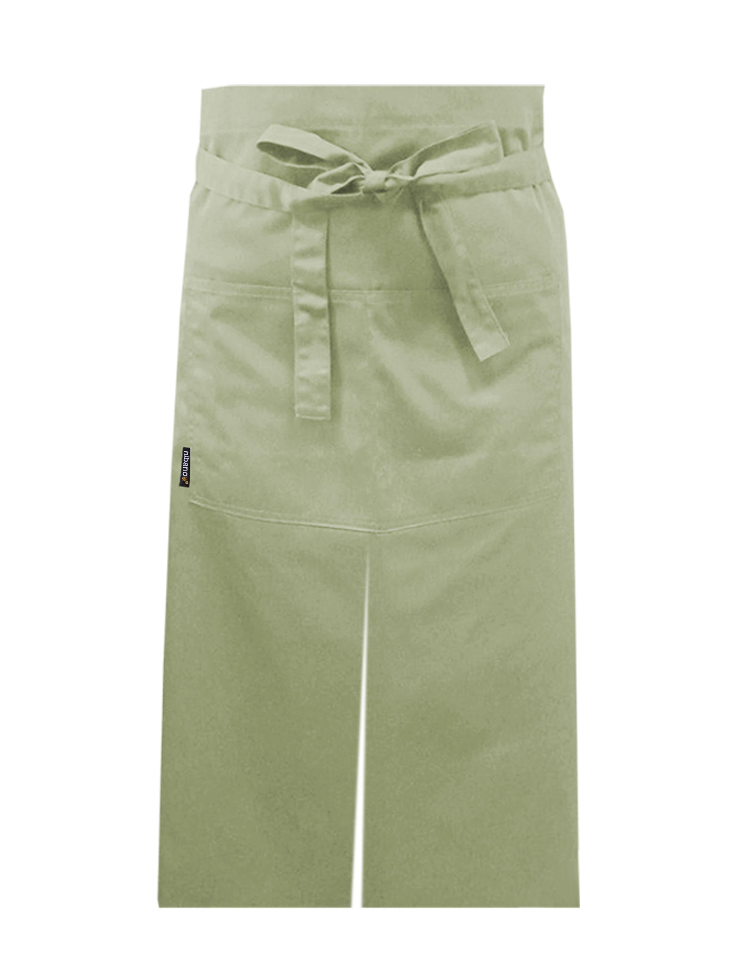 Nibano long waist apron with split pistachio