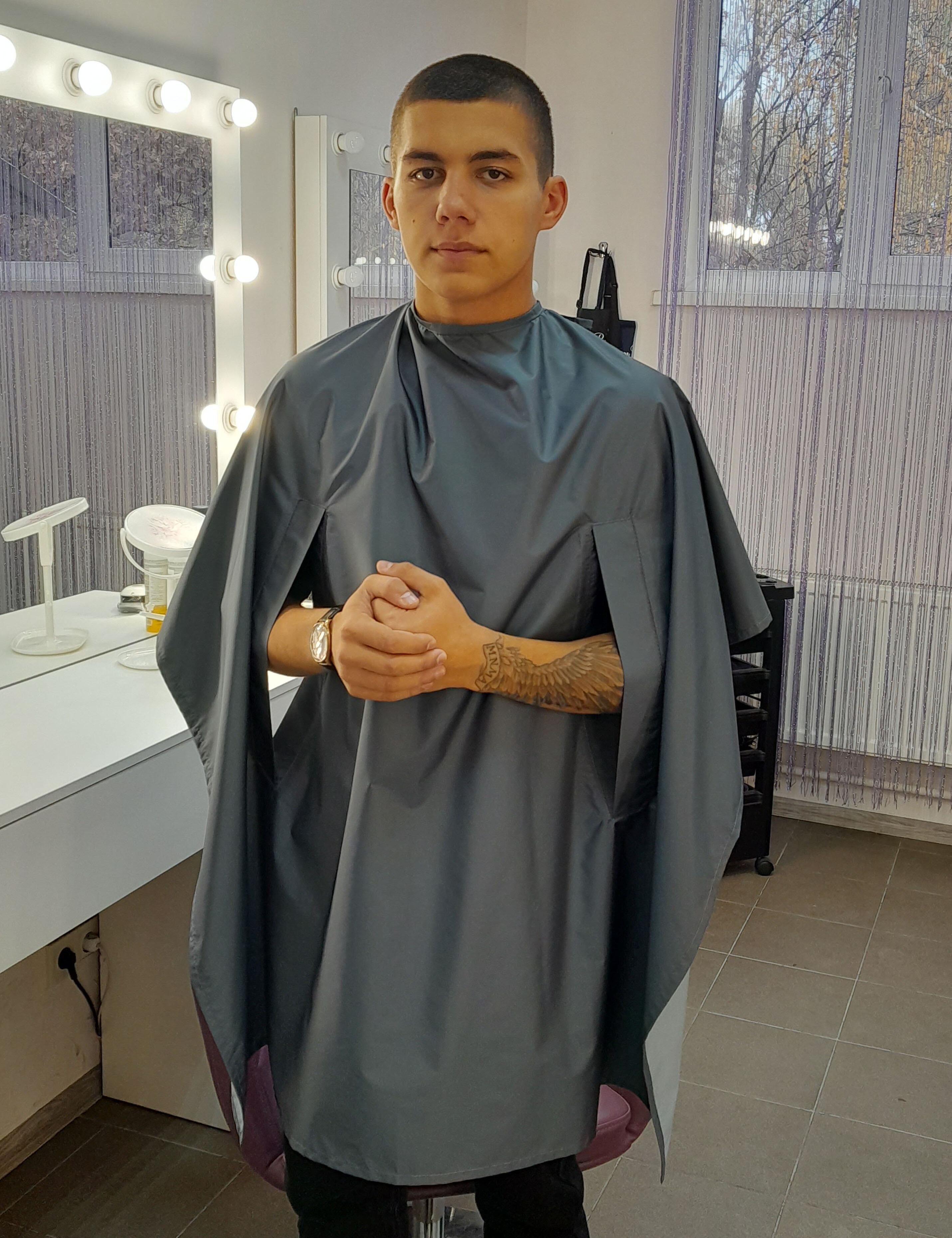 Waterproof salon gown with hand slits dark grey for barbershop