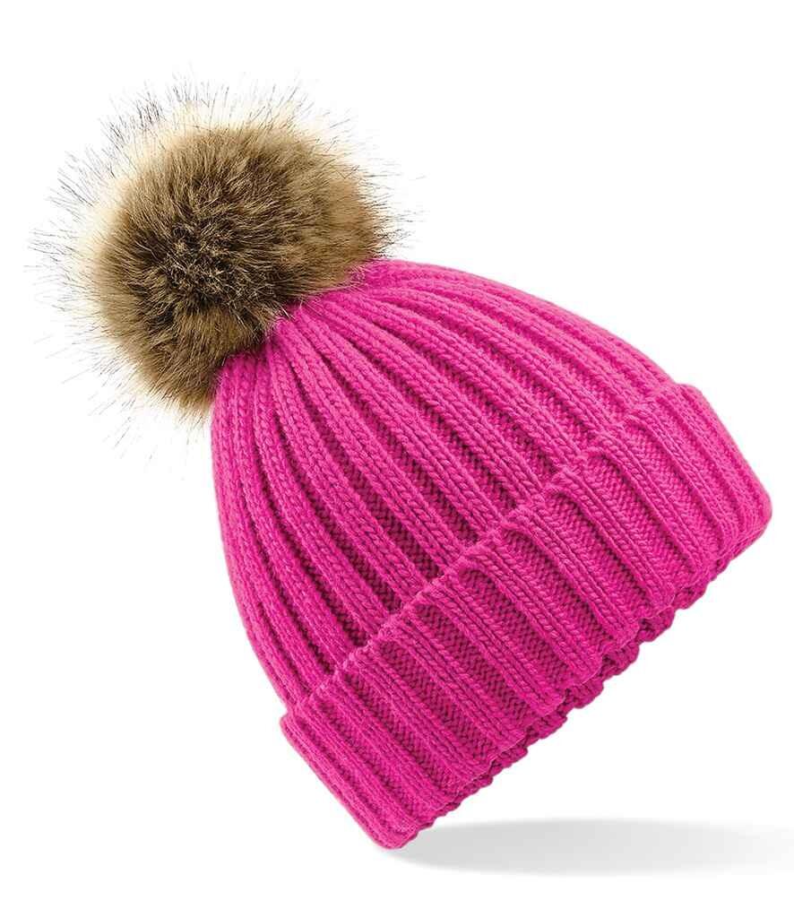 Faux Fur Pom Pom Beanie Hot Pink