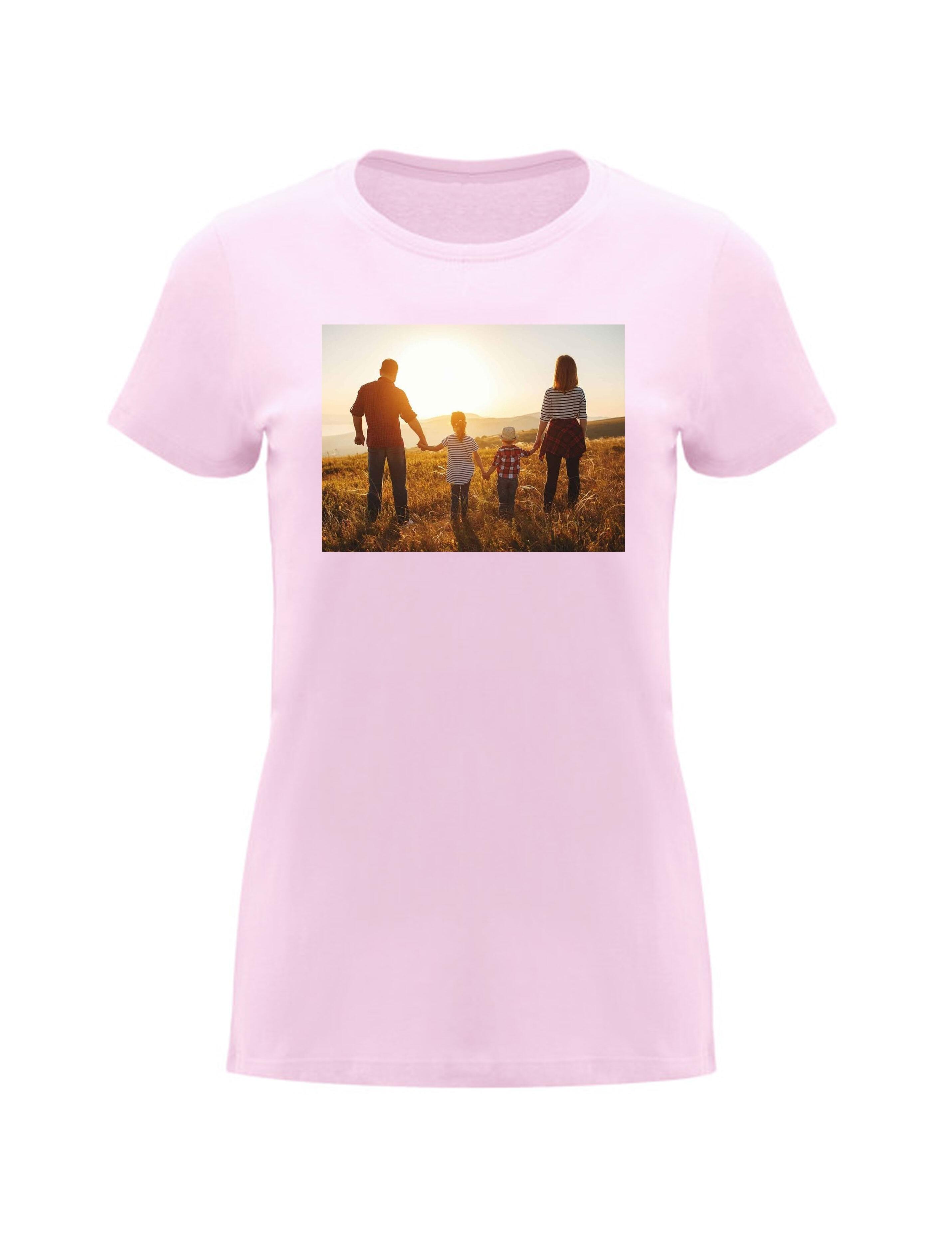 Photo Printed Heavyweight Women's Short Sleeve T-Shirt Pink