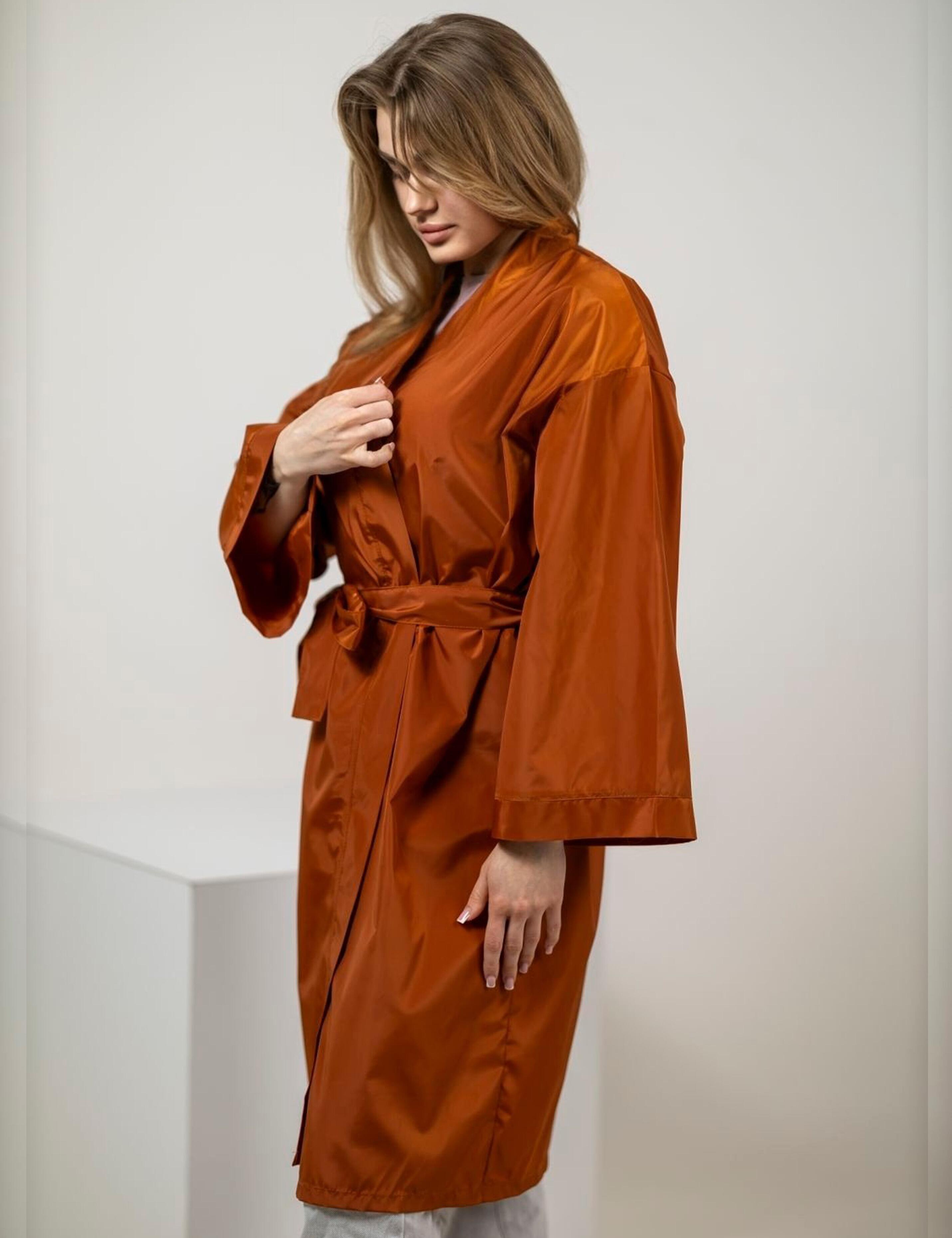 Custom Embroidered Ginger Biscuit Salon Kimono Robe