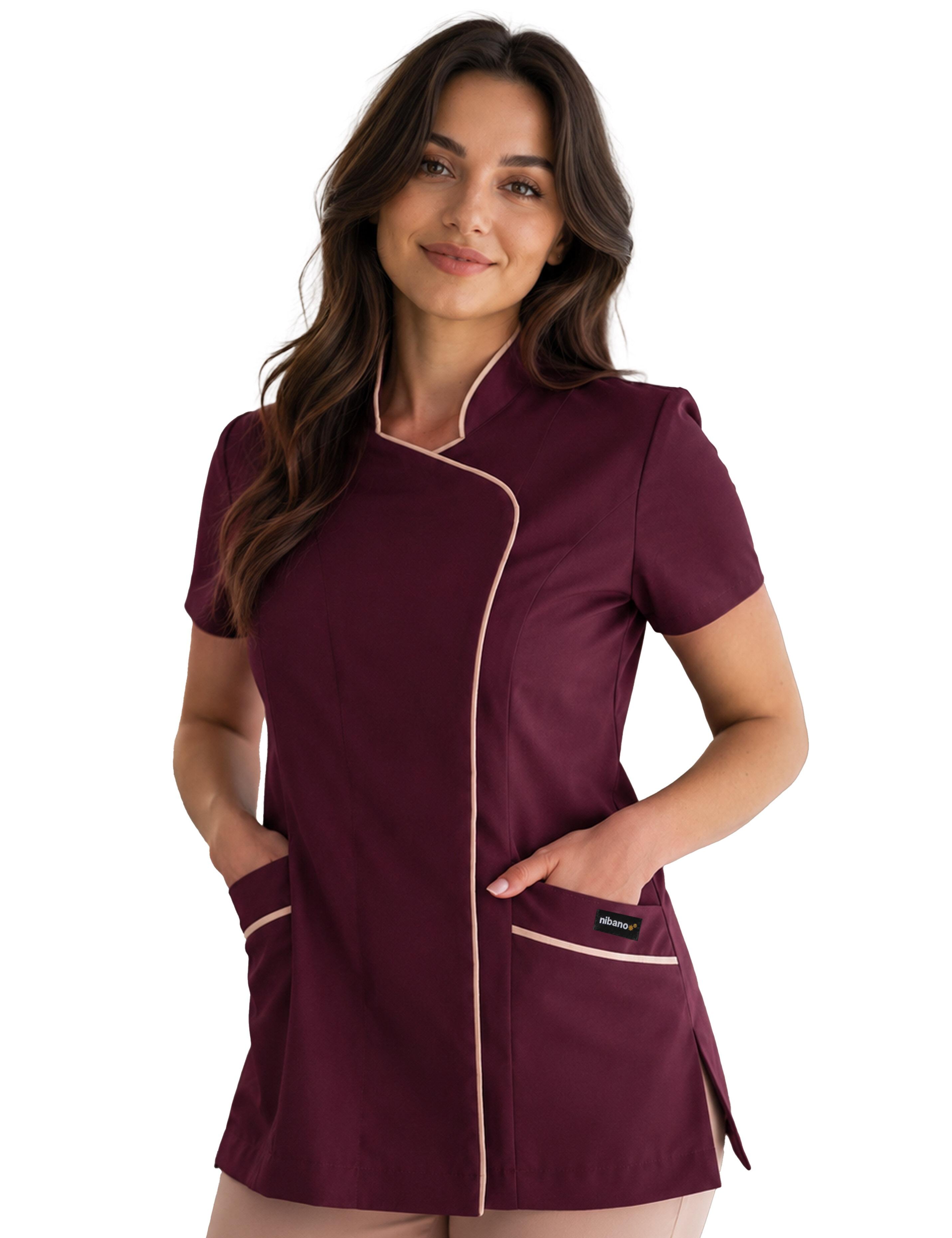 Women's bi-colour beauty tunic in burgundy and beige