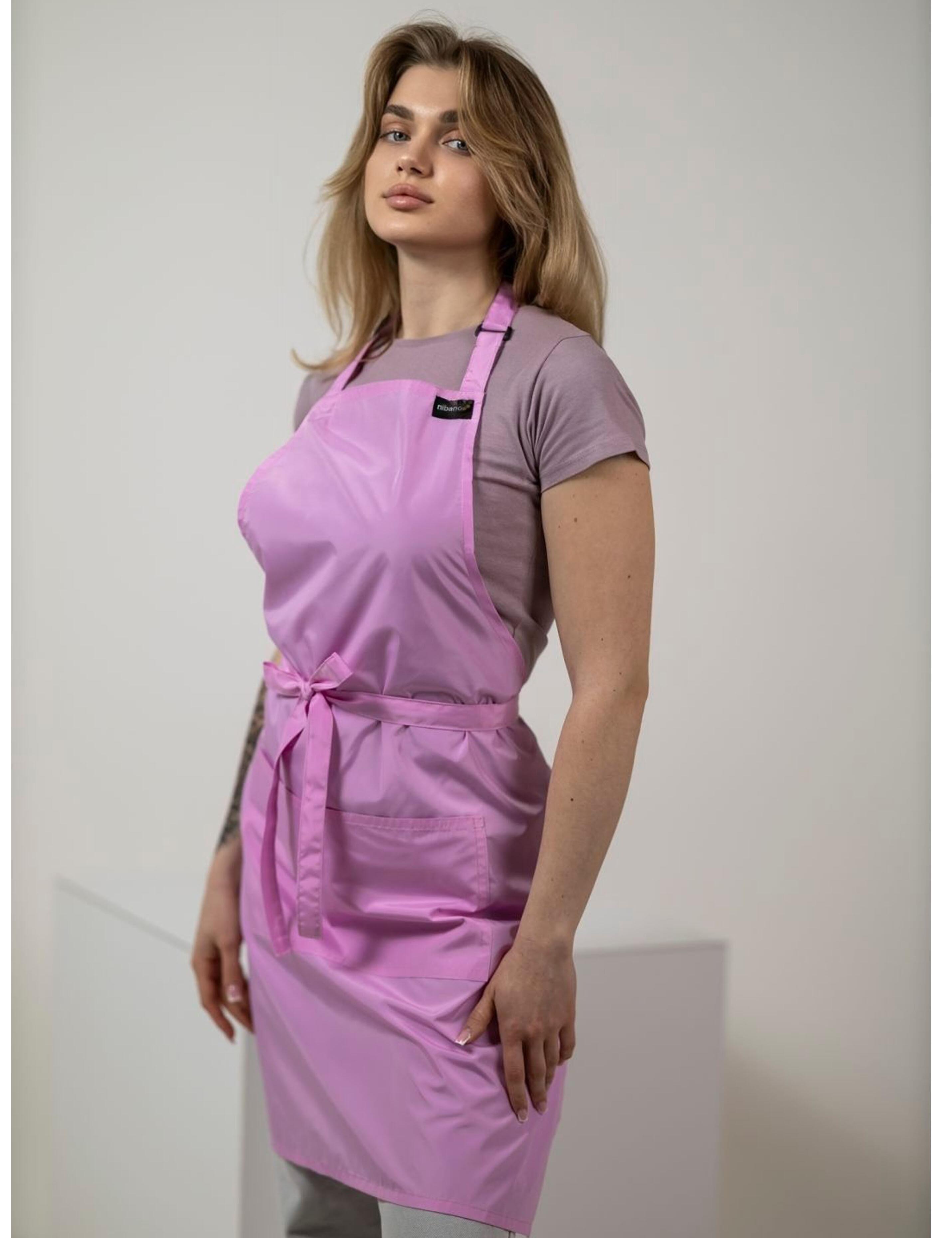 Waterproof hair and beauty salon apron with pockets pink