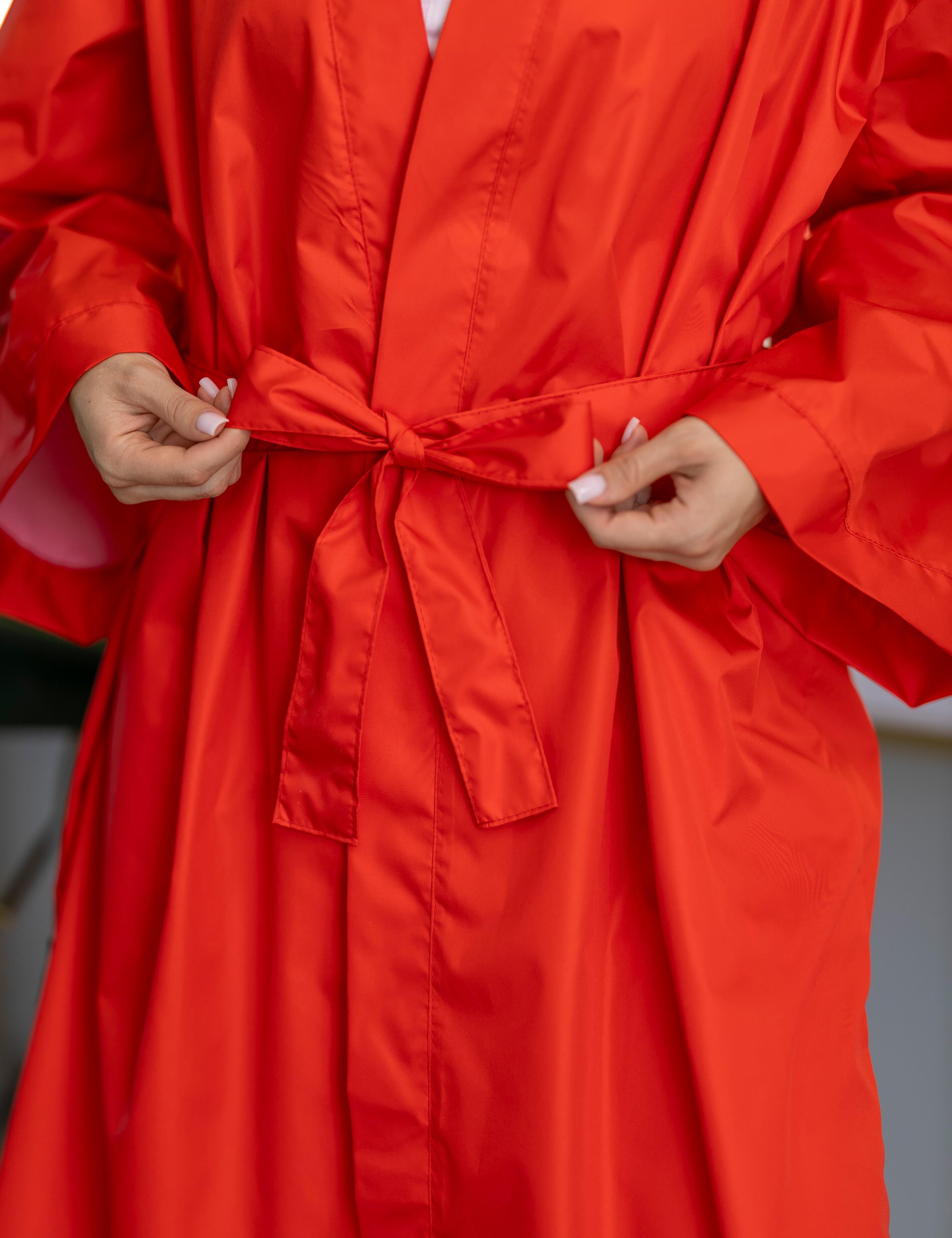 Professional red client robe for hair salons and barbershops